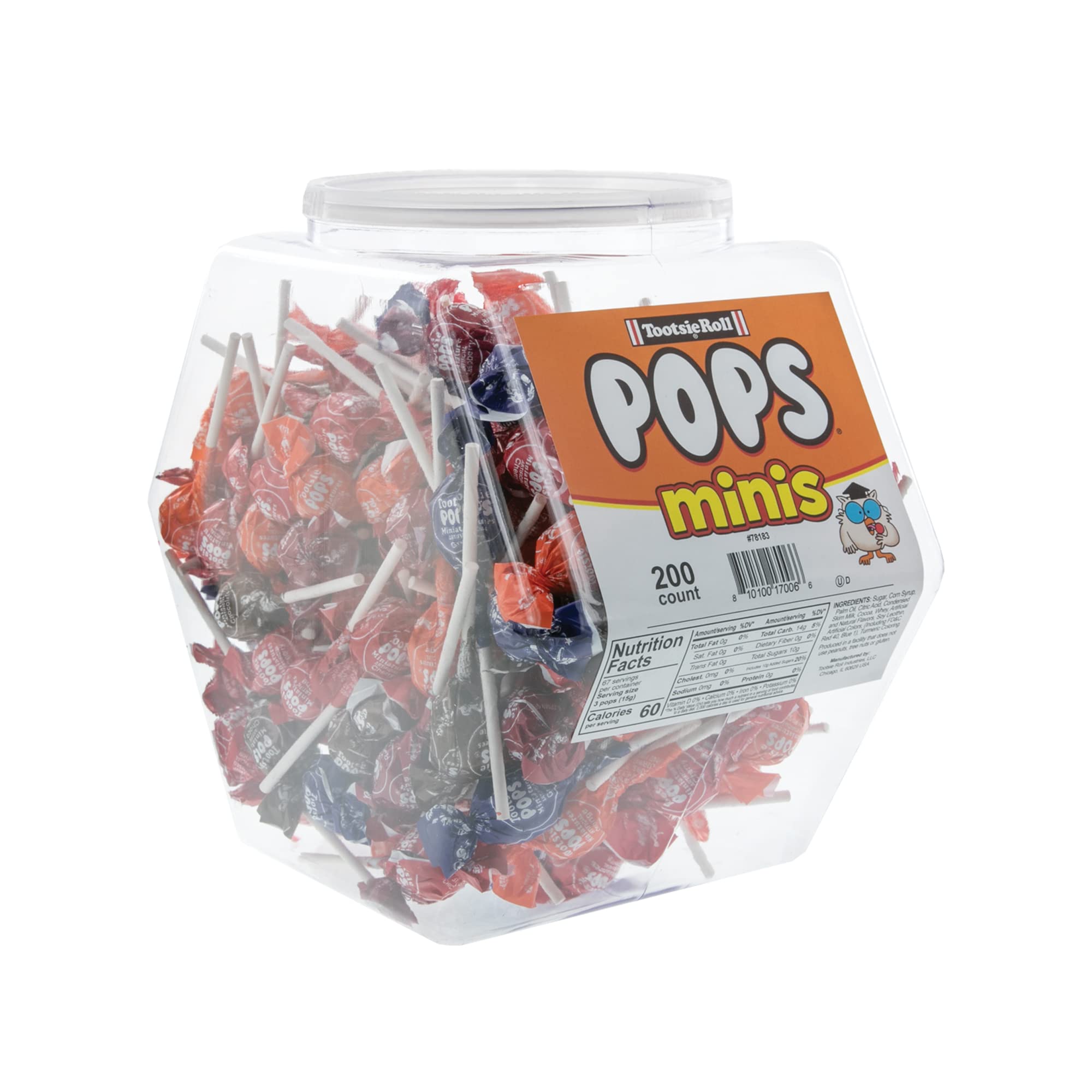 Tootsie Pop MinisPops Mini Lollipops Variety - 200 Assorted Flavored Suckers Filled with Rolls Bulk Candy Individually Wrapped in Reusable Plastic Tub