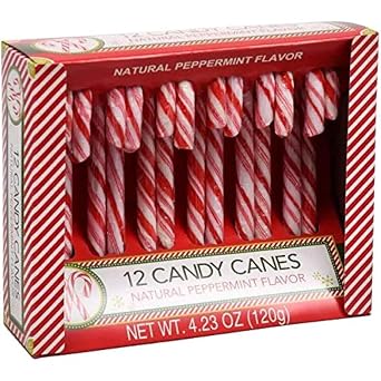 Greenbrier 1 Box Candy Canes - Natural Peppermint Flavor Red & White Stripes - 12 Individually Wrapped Pieces per Box - Holiday & Christmas Candy - Net Wt. 4.23 oz