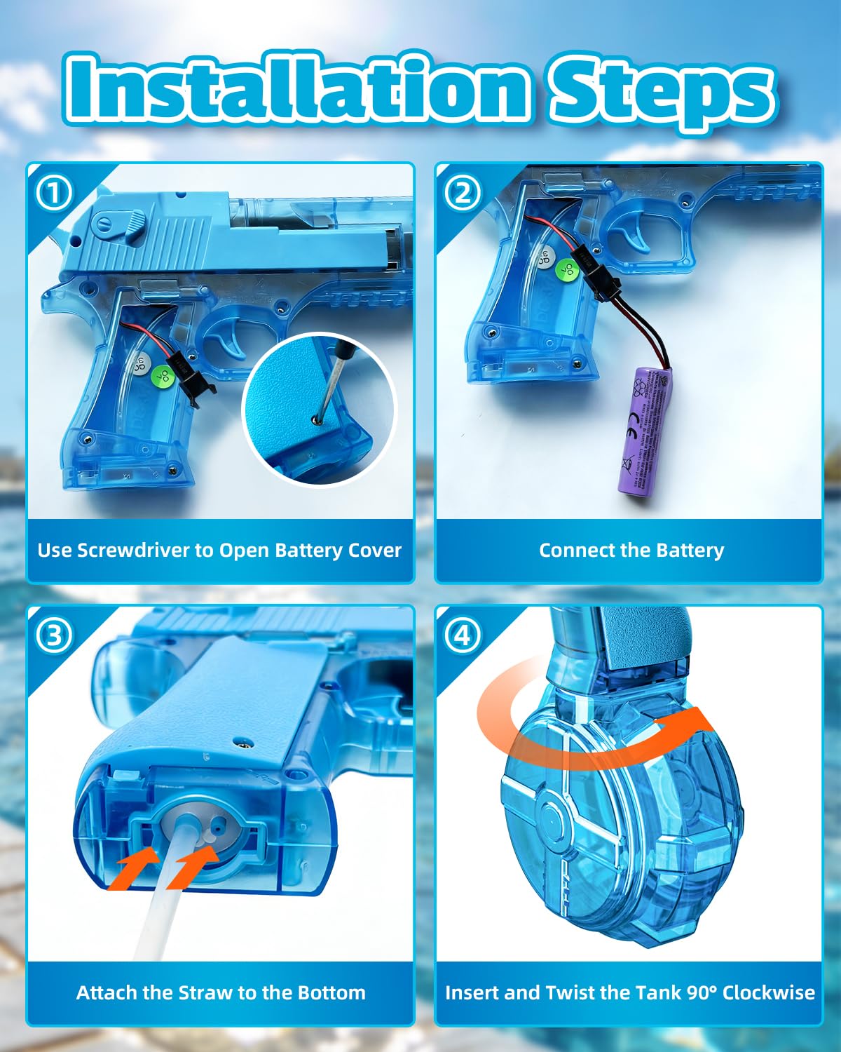 Pistolet à Eau Électrique 2 Pièces, Pistolet à Eau Rechargeable avec Flamme LED Lumineuse, Portée 8 à 10 M, Jouet d'eau Extérieur pour Enfants 3+ Ans, Fête de Piscine, Plage,Anniversaire, Pâques