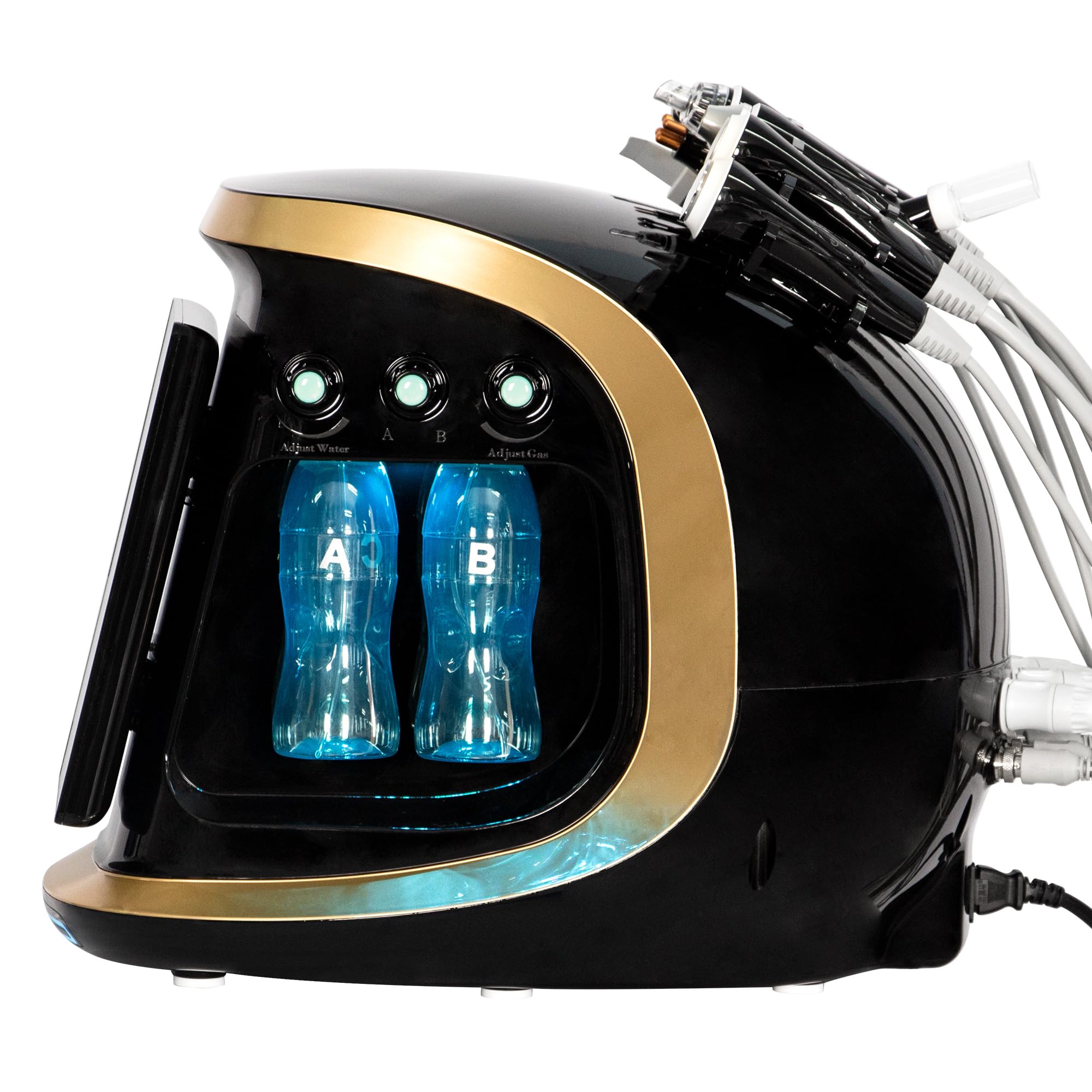 Dispositivo profesional 7 en 1 para la limpieza facial, herramienta de belleza hidratante y regeneradora de la piel, limpia profundamente, hidrata y reafirma la piel del rostro, color negro y dorado.