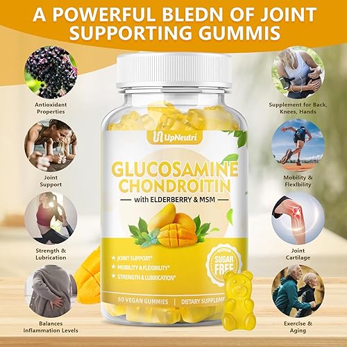 Miniatura 5 de Gomitas de condroitina de glucosamina sin azúcar, extra fuerte 1500 mg de glucosamina con condroitina MSM y saúco y cúrcuma, suplemento de apoyo