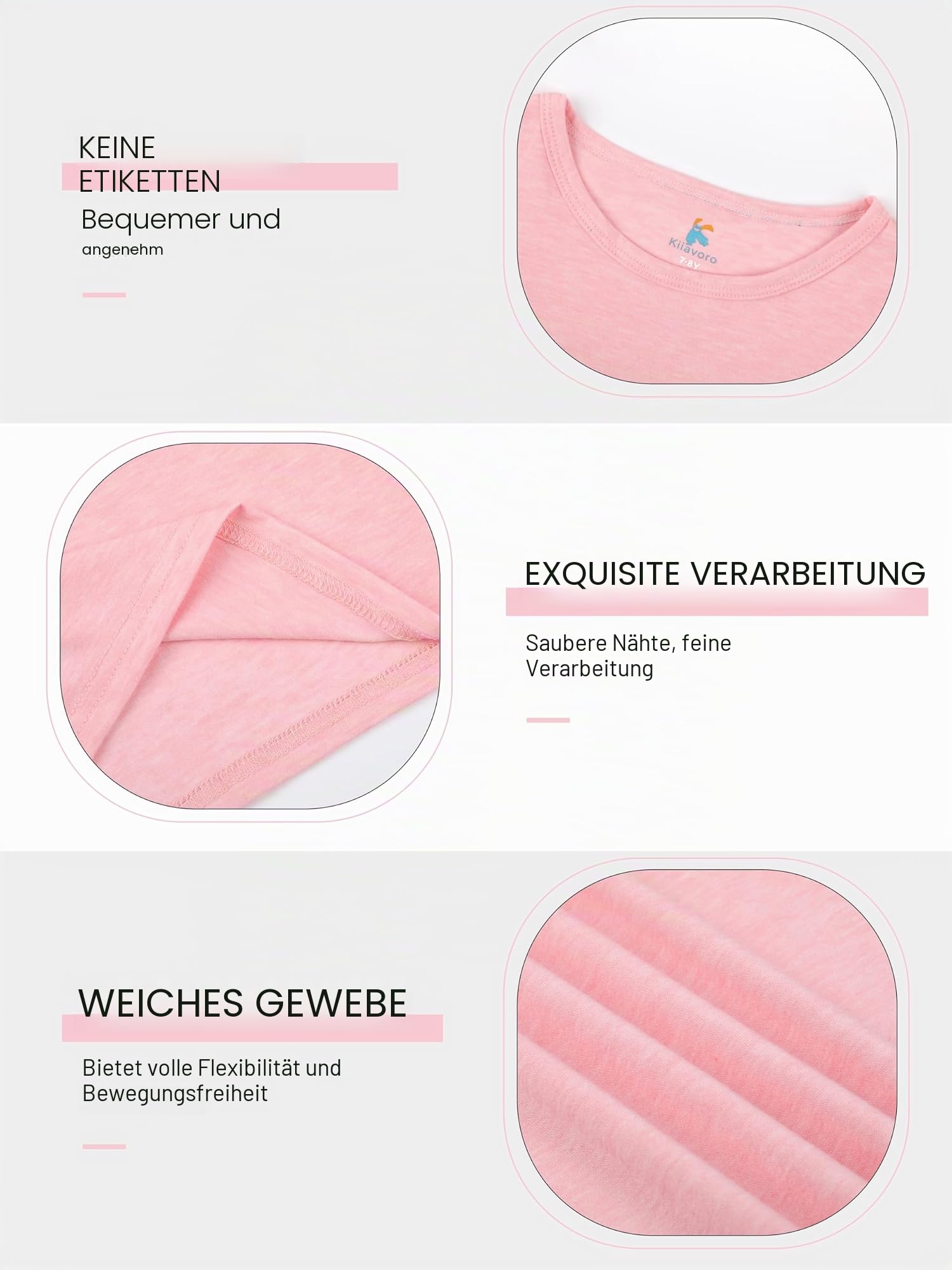 Langarmshirts für Mädchen, weich, Rundhalsausschnitt, langärmelig, Basic-T-Shirts, ohne Etikett, 5 Stück