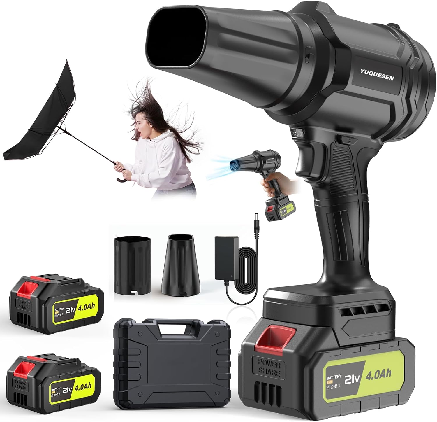 Cordless Leaf Blower, 980,000 RPM Handheld Leaf Blower with 2 X 4.0Ah Batteries & Charger, Lightweight Leaf Blowers for Patio Cleaning, Lawn Care, Leaves, Dust - Dark