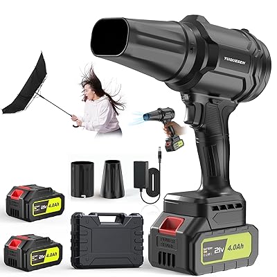 980,000 RPM Cordless Leaf Blower - 21V Electric Handheld Leaf Blower with 2×4.0Ah Batteries & Fast Charger - Lightweight for Patio, Lawn, Yard, Deck Cleaning
