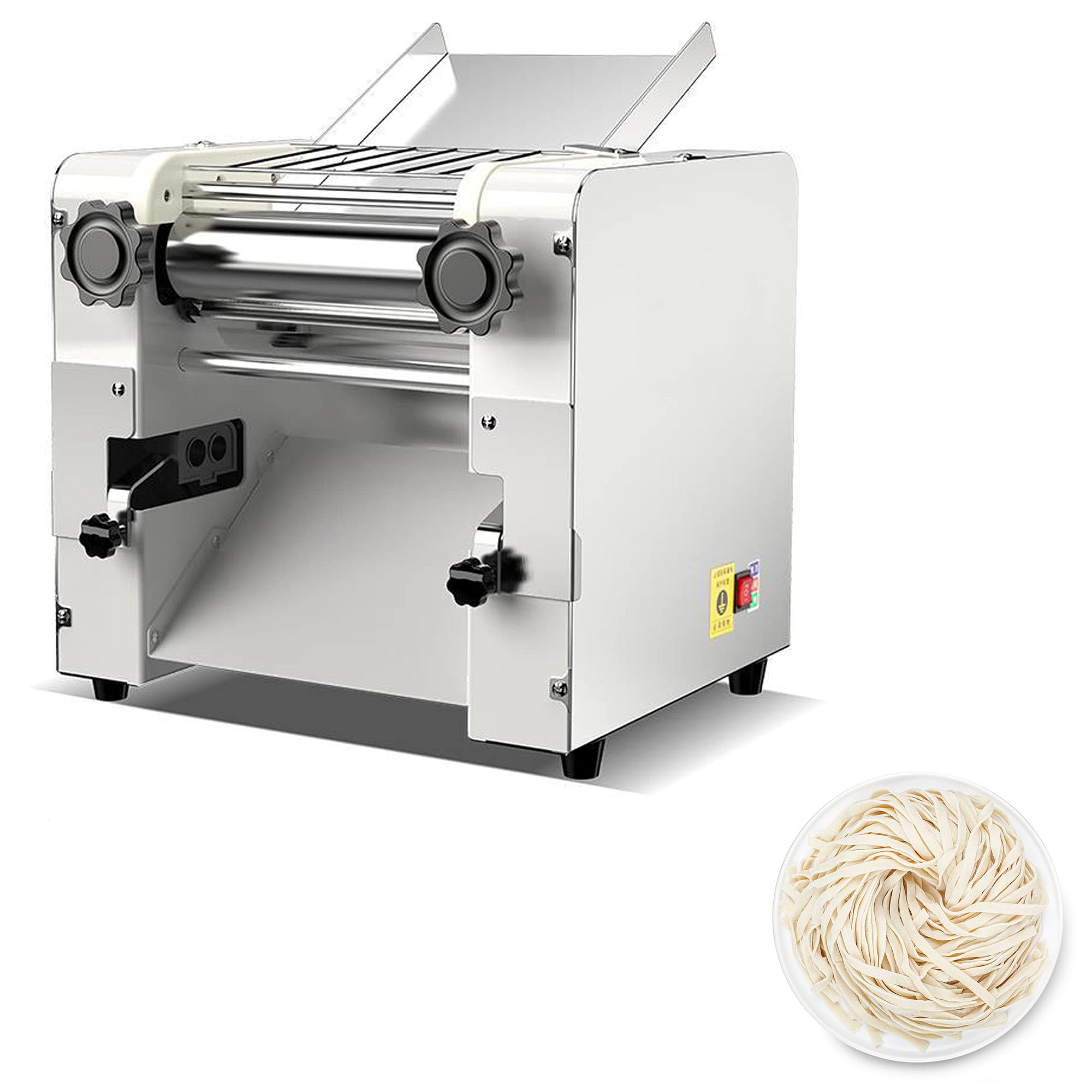 FHRKA Commercial Electric Pasta Maker Machine,Stainless Steel Electric Pizza Dough Roller Automatic Noodles Cutter for Spaghetti