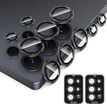 Simpeak 2Pack Camera Lens Protector Compatible with Samsung Galaxy S25 Ultra 2025, Individual 9H Tempered Glass Camera Metal Case for S25 Ultra [Installation Tray] Black