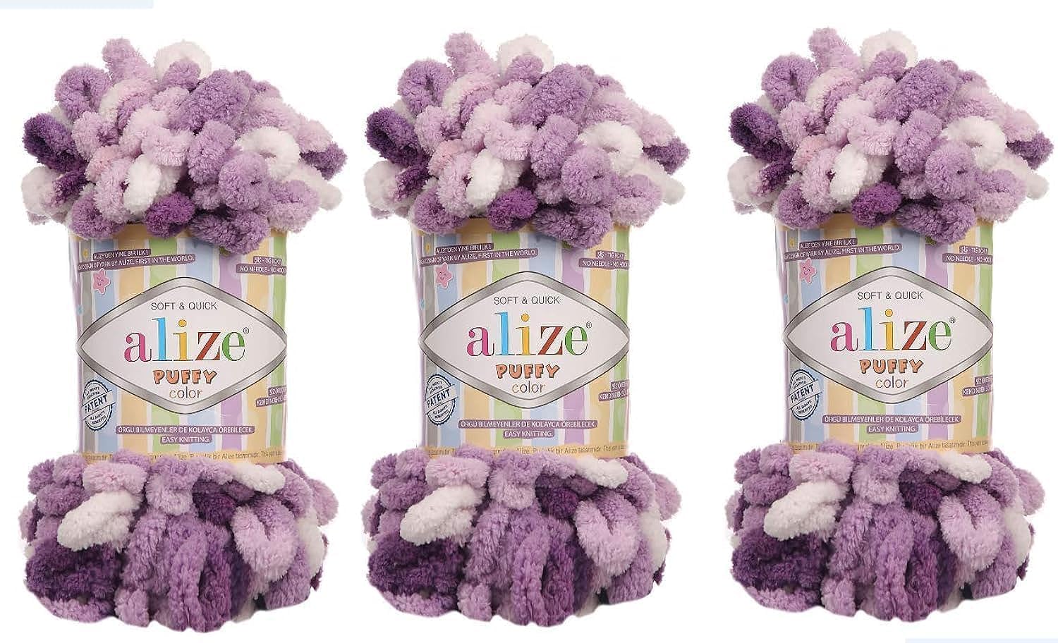 Alize Puffy Color Baby Blanket Yarn Lot of 3skn 300gr 30yds 100% Micropolyester Soft Yarn Hand Knitting Yarn Super Chunky Bulky Woven Worested Yarn (5923)