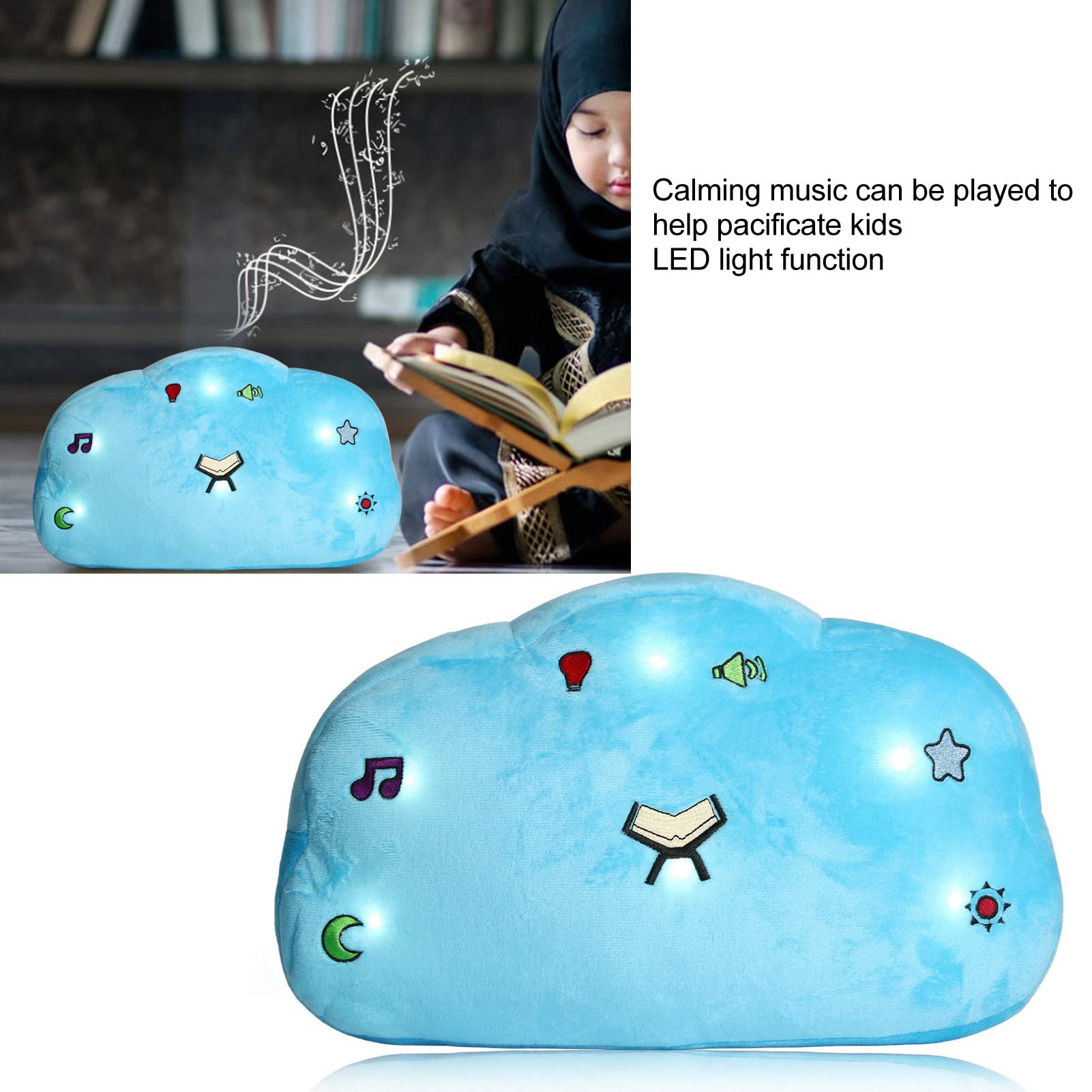 Oreiller coran pour Enfants, Oreiller pour Enfants en Polyester, lumière LED Douce et Confortable pour décorations pour Coussin