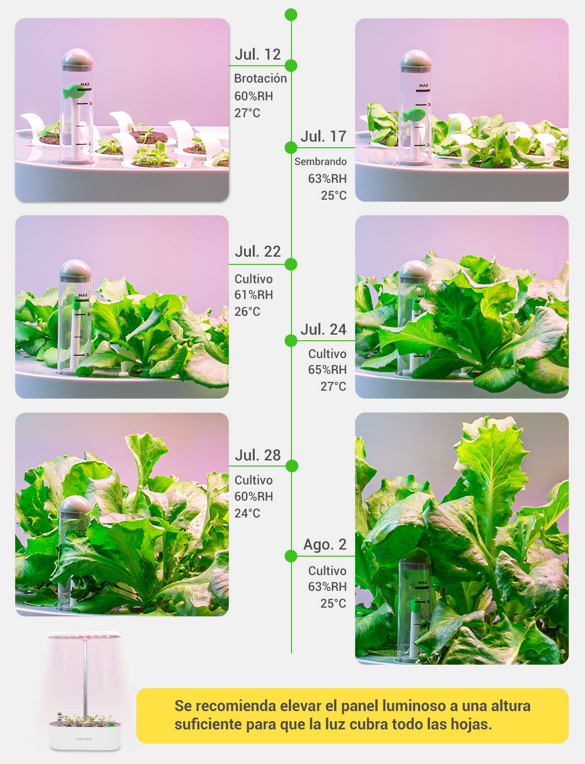Sistema de Cultivo Hidropónico Kit de Cultivo Interior con Iluminación LED Automática, Huerto Interior con Temporizador Automático, Altura Ajustable (12 Vainas)