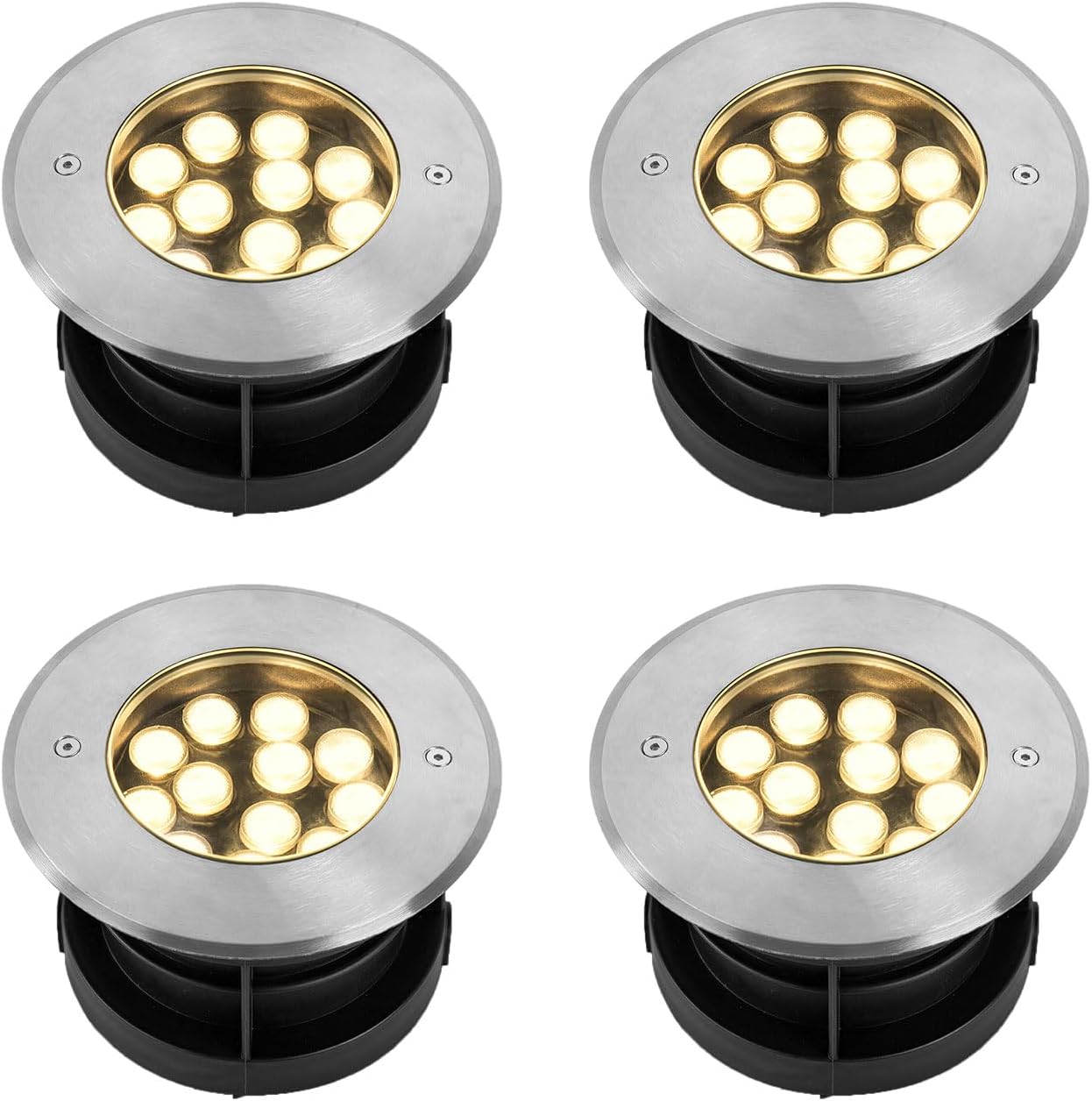 Outdoor In-Ground Lights 110V 120V,Waterproof IP67 Landscape Well Lighting,3CCT Selectable Pathway Lights for Driveway,Deck,Step,Garden,Yard (12W, Count, 4)