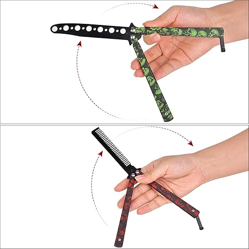 Miniatura 6 de AIFUSI Cuchillo de entrenamiento de mariposa de práctica, paquete de 2 peines plegables de acero, hoja sin afilar, no ofensivo, Bilsong para