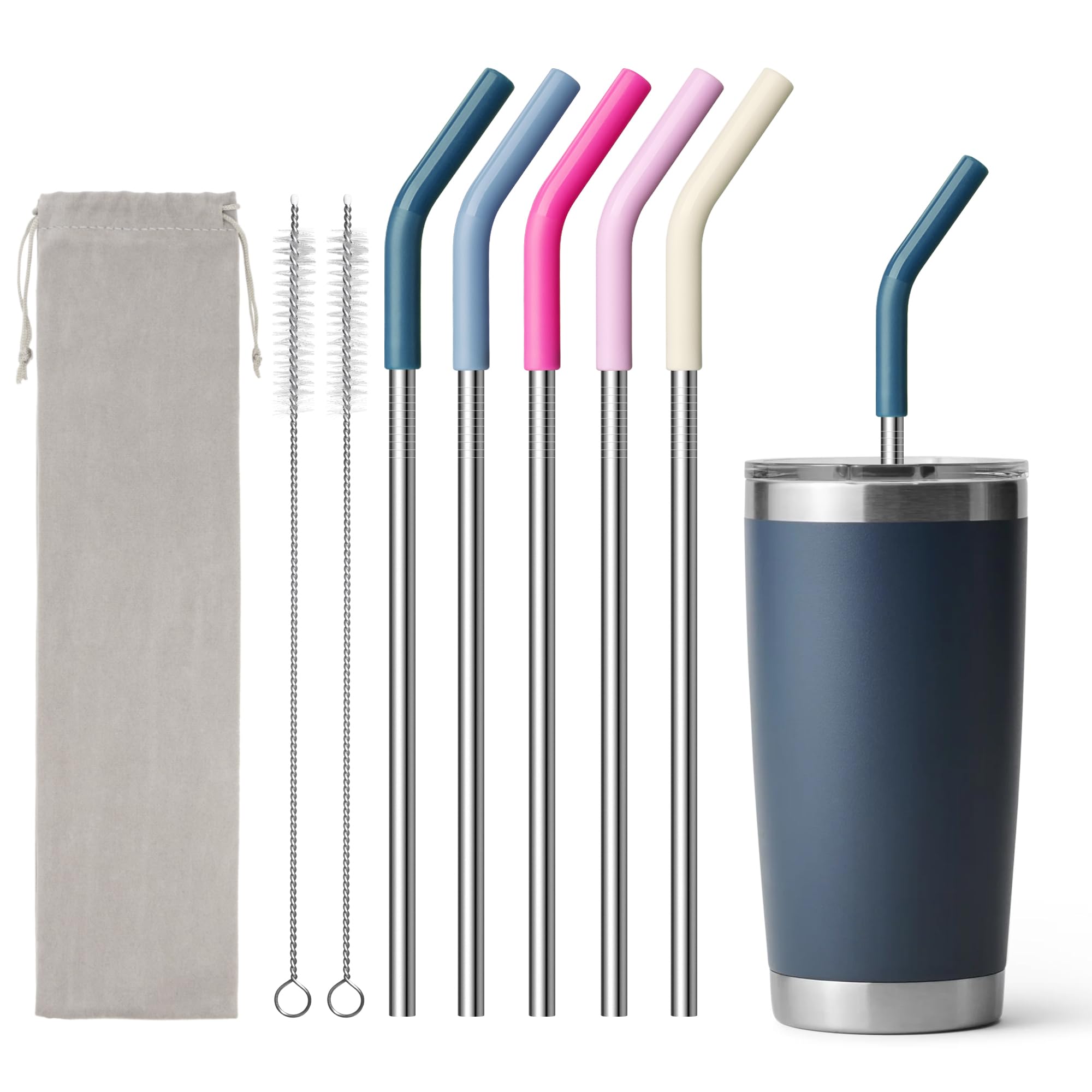 Straw for 20oz YETI Tumbler, Reusable Metal Straight Straw with Rubber Tip