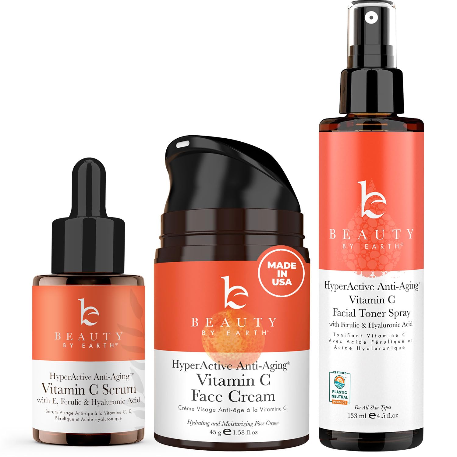 Beauty by Earth Vitamin C Face Cream, Serum and Toner - USA Made with Organic & Natural Ingredients
