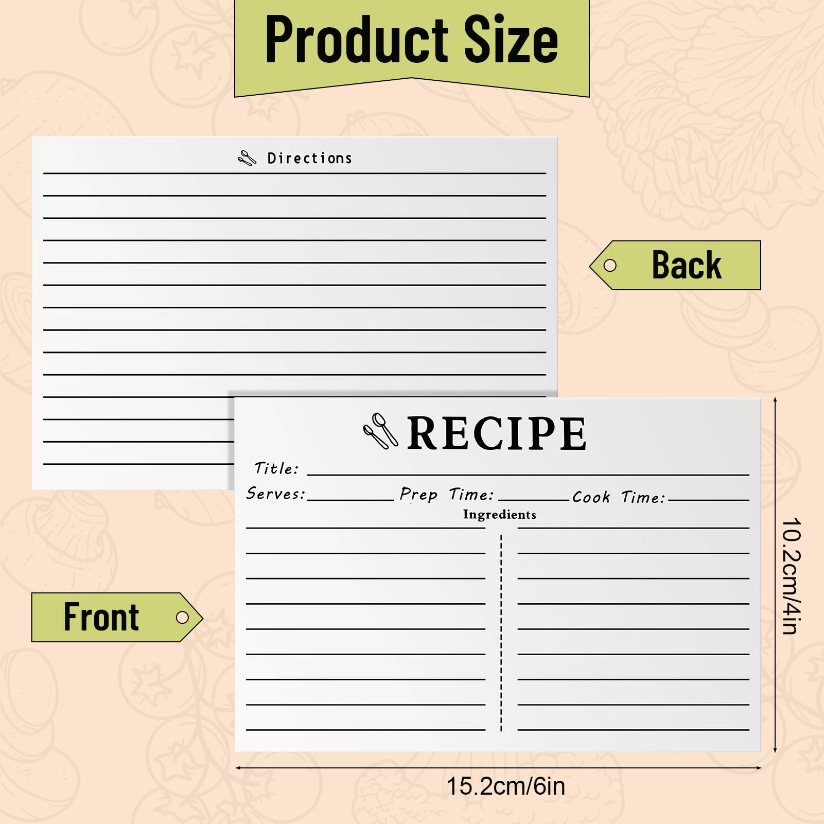LOTMER 100 Sheets Recipe Cards, 4x6 Inch Vintage Recipe Cards, Suitable for Recording Recipes, Design Recipes and Kitchen Diaries (White)