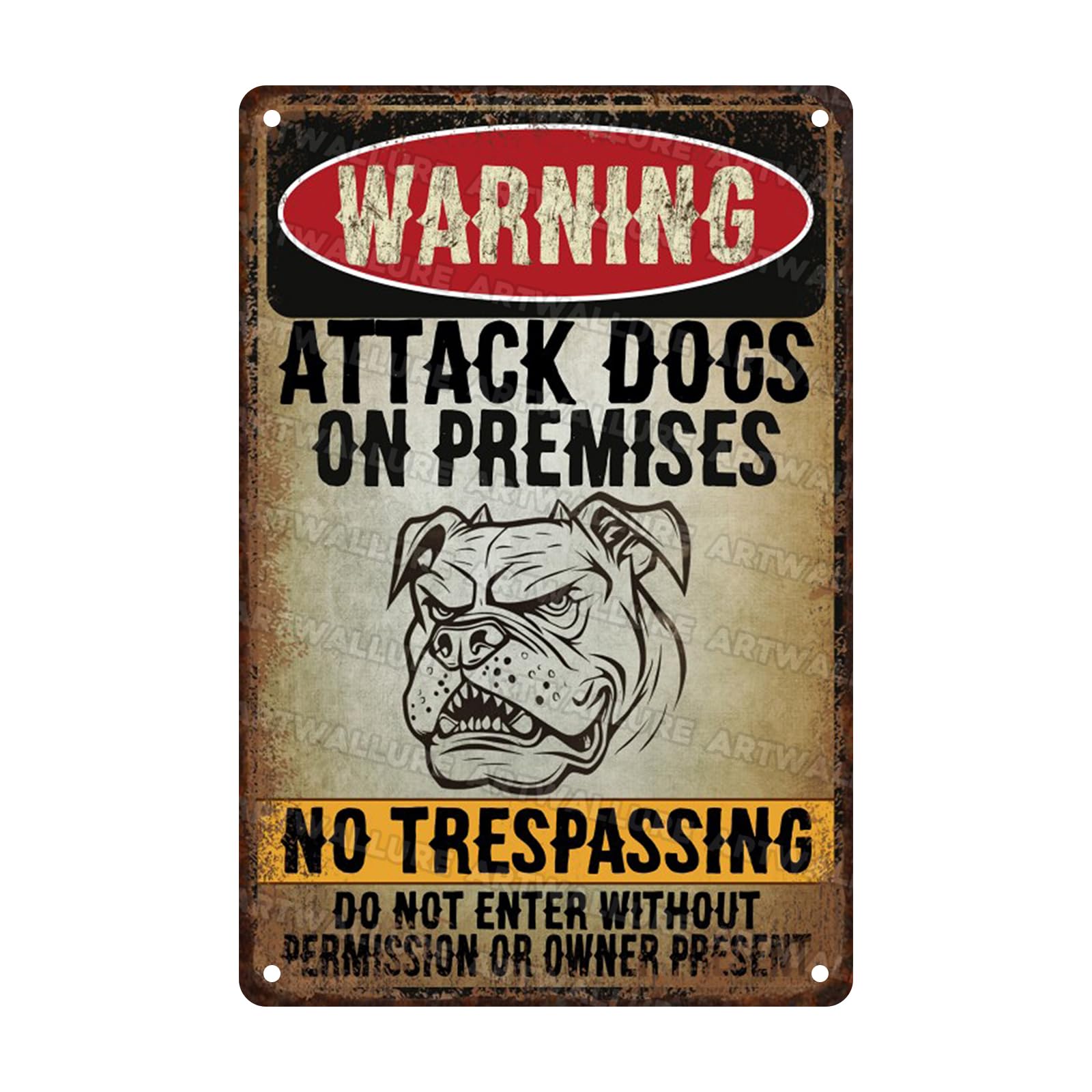 Bulldog Vintage Sign Beware Of Dog Metal Sign Not Responsible for Injury Or Death for Home Bedrooms Kitchen Bars Pubs Garages Gardens Patios Porches 8x12inch