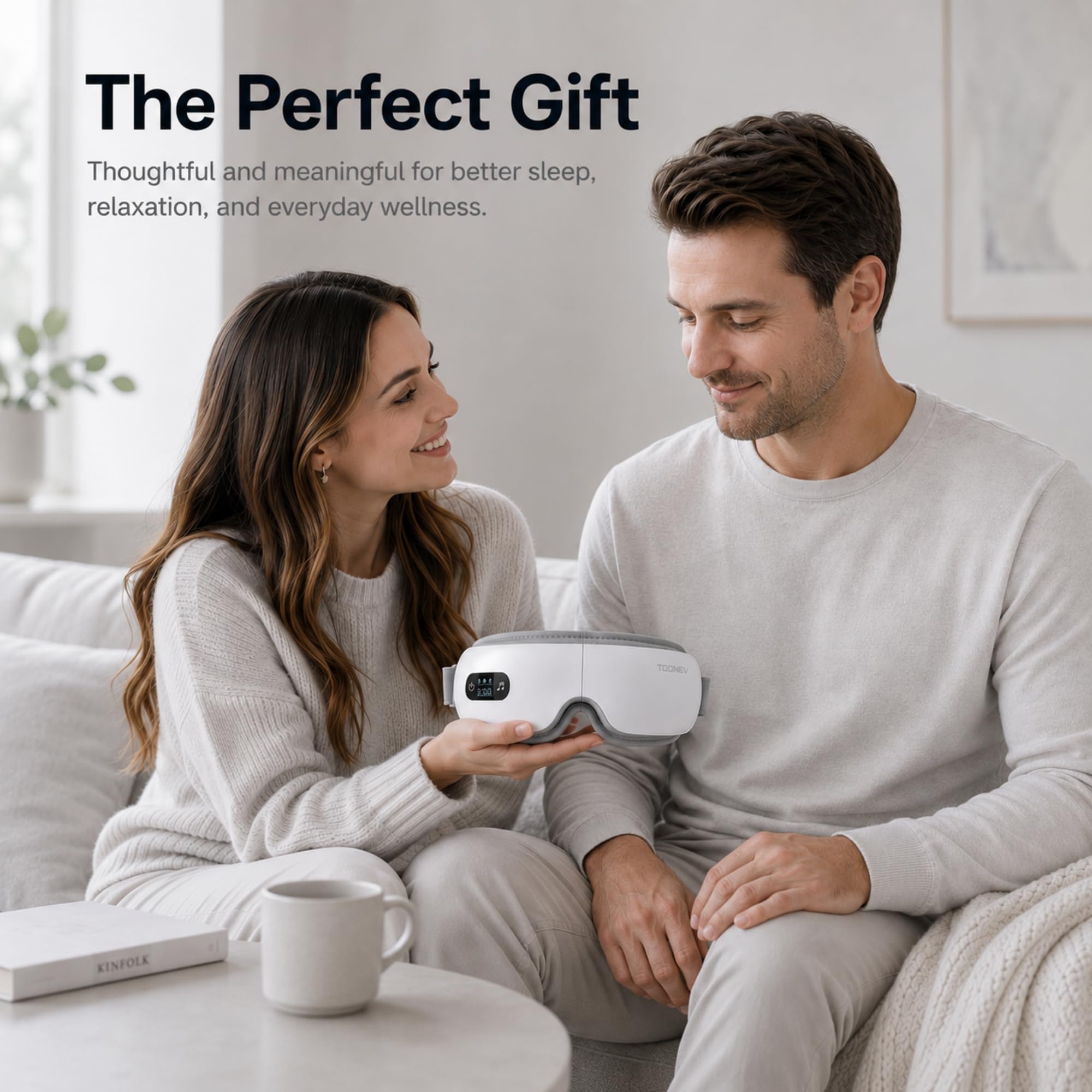 Augenmassagegerät mit Wärme und Bluetooth Musik, Beheizte Augenmaske für Migräne & Augenbelastung, Wiederaufladbares Augenpflegegerät für trockene Augen, Kopfschmerzlinderung & besseren Schlaf