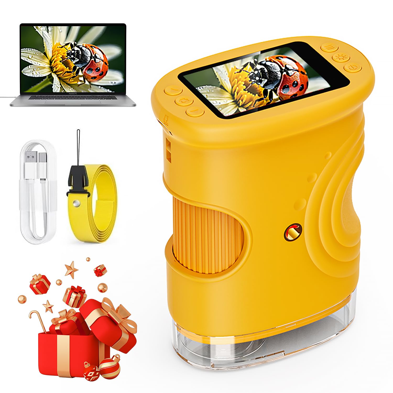 Handy Digital Mikroskop für Kinder, 1080P HD 2.0" Bildschirm Mini-Mikroskop, 1000X USB tragbares Taschenmikroskop, Wiederaufladbares Tragbares Mikroskop, Science draussen ab 3 Jahren (Orange)