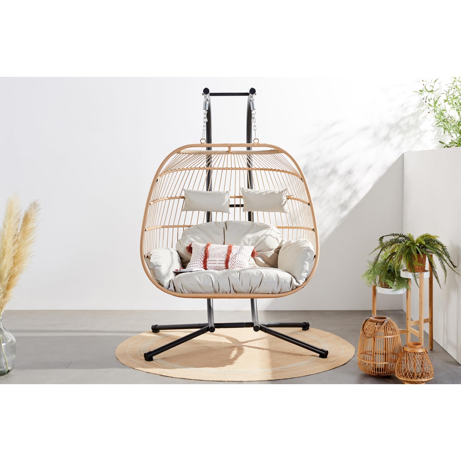 Fauteuil Suspendu FARO Résine Aspect Rotin 2 Places Naturel