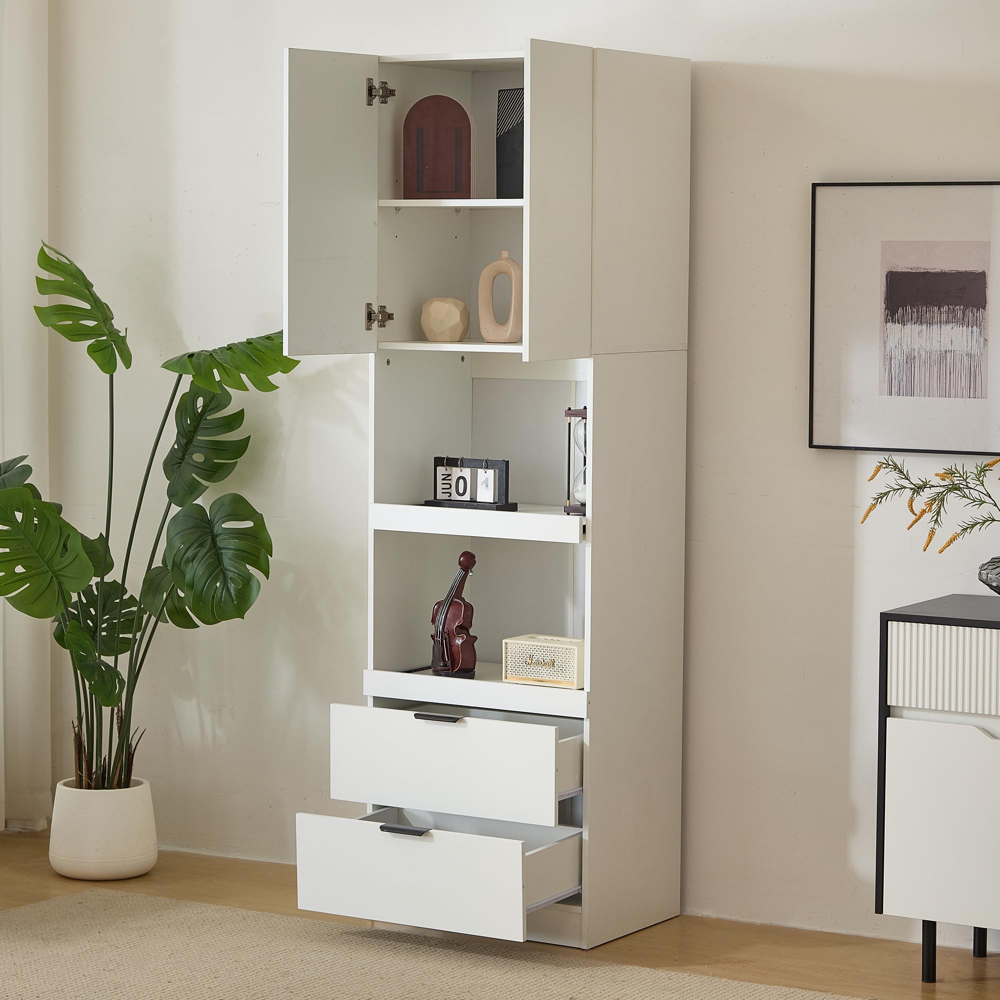 Armarios de cocina de 200 cm de alto, armarios de almacenamiento, puertas, cajones, estantes para microondas, armarios altos con protección antivuelco, aparadores, armarios multifunción
