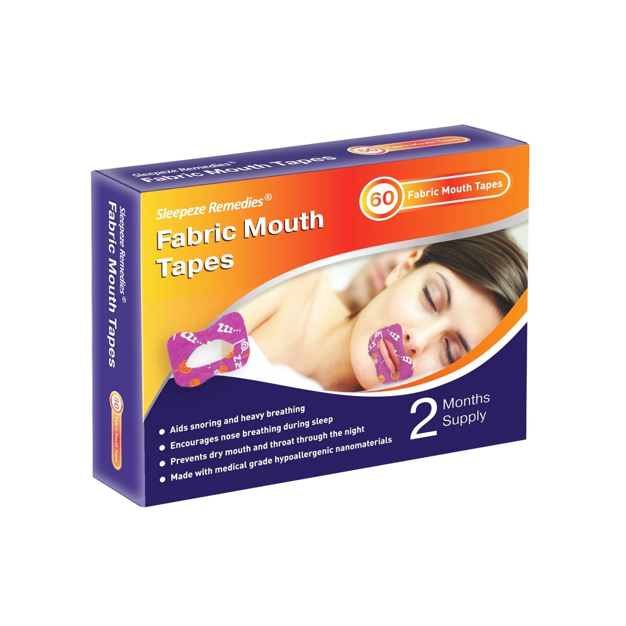 Fabric Mouth Tape for Sleeping (60 Pack), Anti Snore Strips, Sleep Tape, Mouth Tape for Snoring, Snoring Aids for Men and Women, Stop Snoring Sleep Aid, Exercise Breathing Trainer