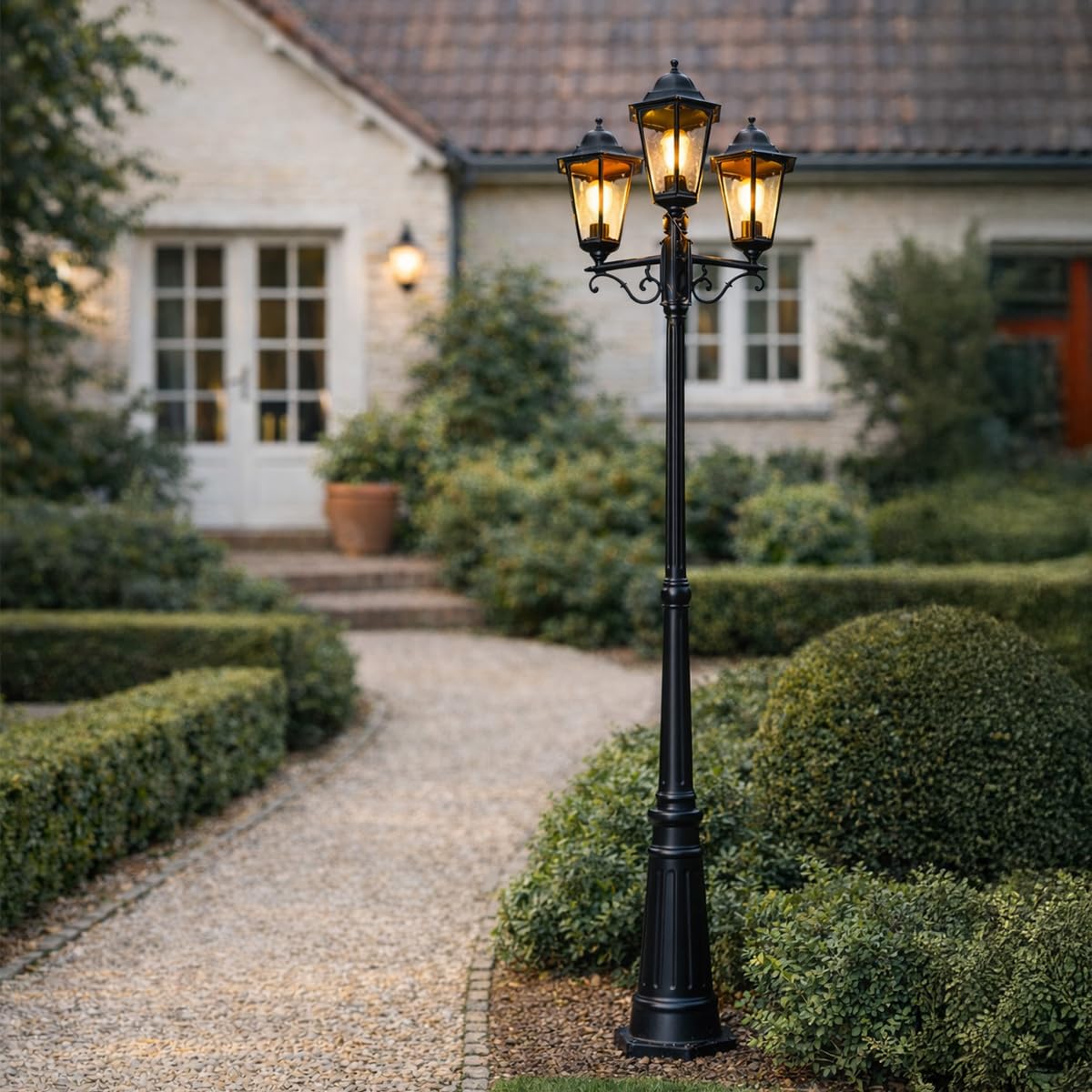 QAZQA Clásico/Antiguo Farol exterior negro 220 cm 3 luces IP44 - HAVANA Vidrio/Aluminio Alargada Adecuado para LED Max. 3 x 60 Watt