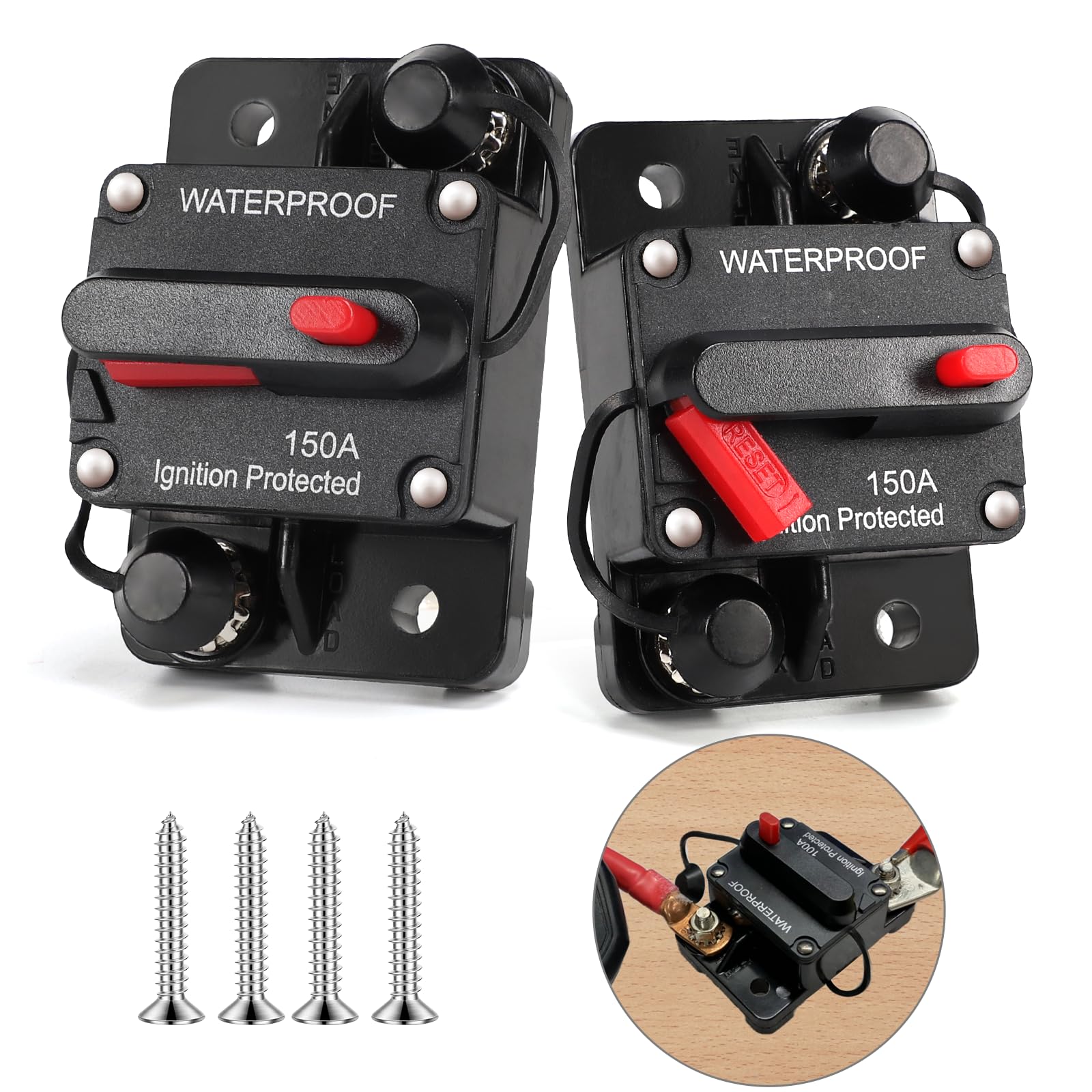 Interruttore Automatico 100 Amp Con Ripristino Manuale Per Camper, Barca, Solare E Inverter - 12-48Vdc, Montaggio Superficiale, Fusibile Impermeabile