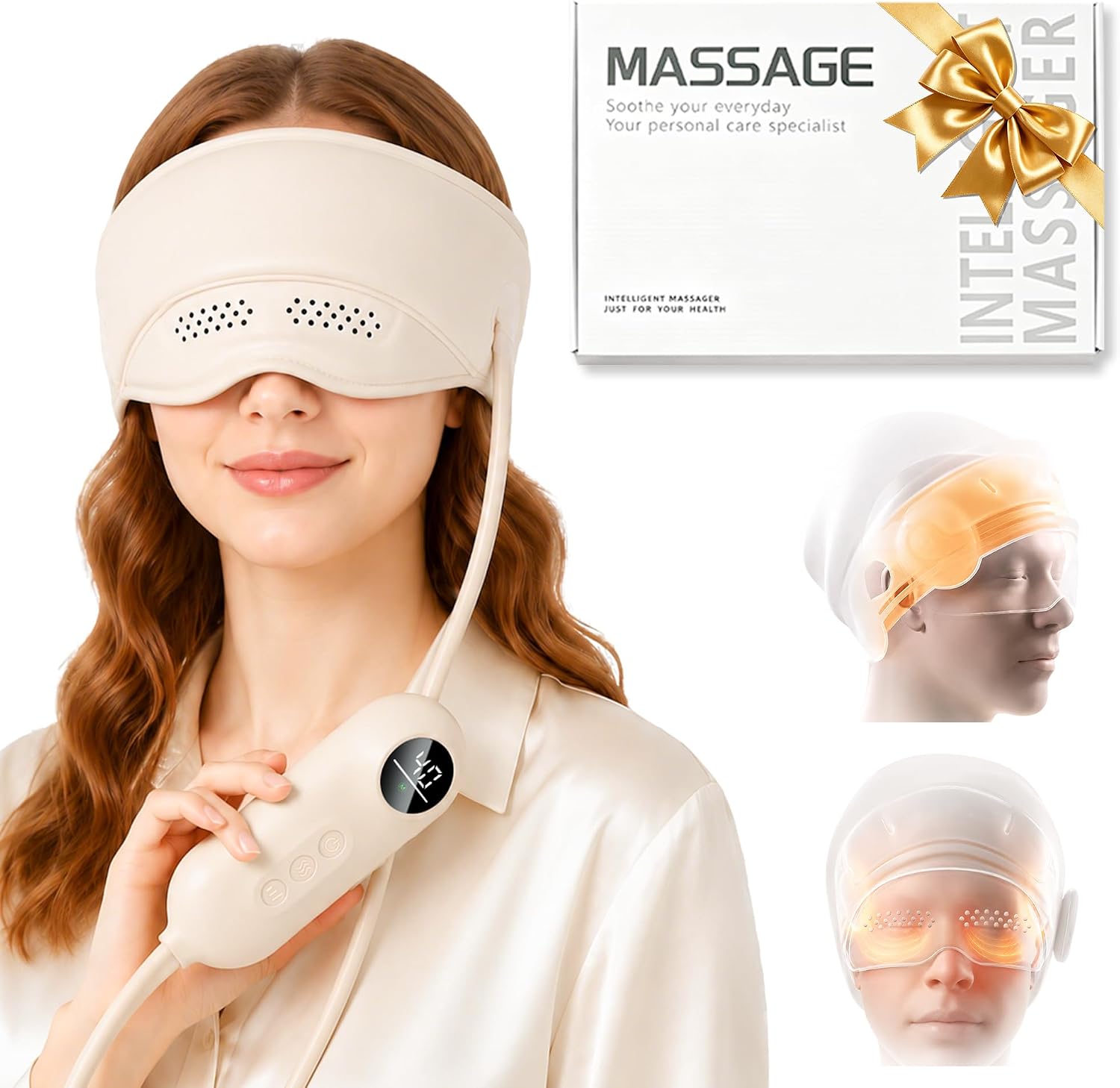 Head and Eye Massager with Heat, 6-Zone Airbag Forehead and Eye Massage Wrap, Cordless Rechargeable Head Massager with Adjustable Warmth, Portable Relaxation Tool for Home, Office, Travel
