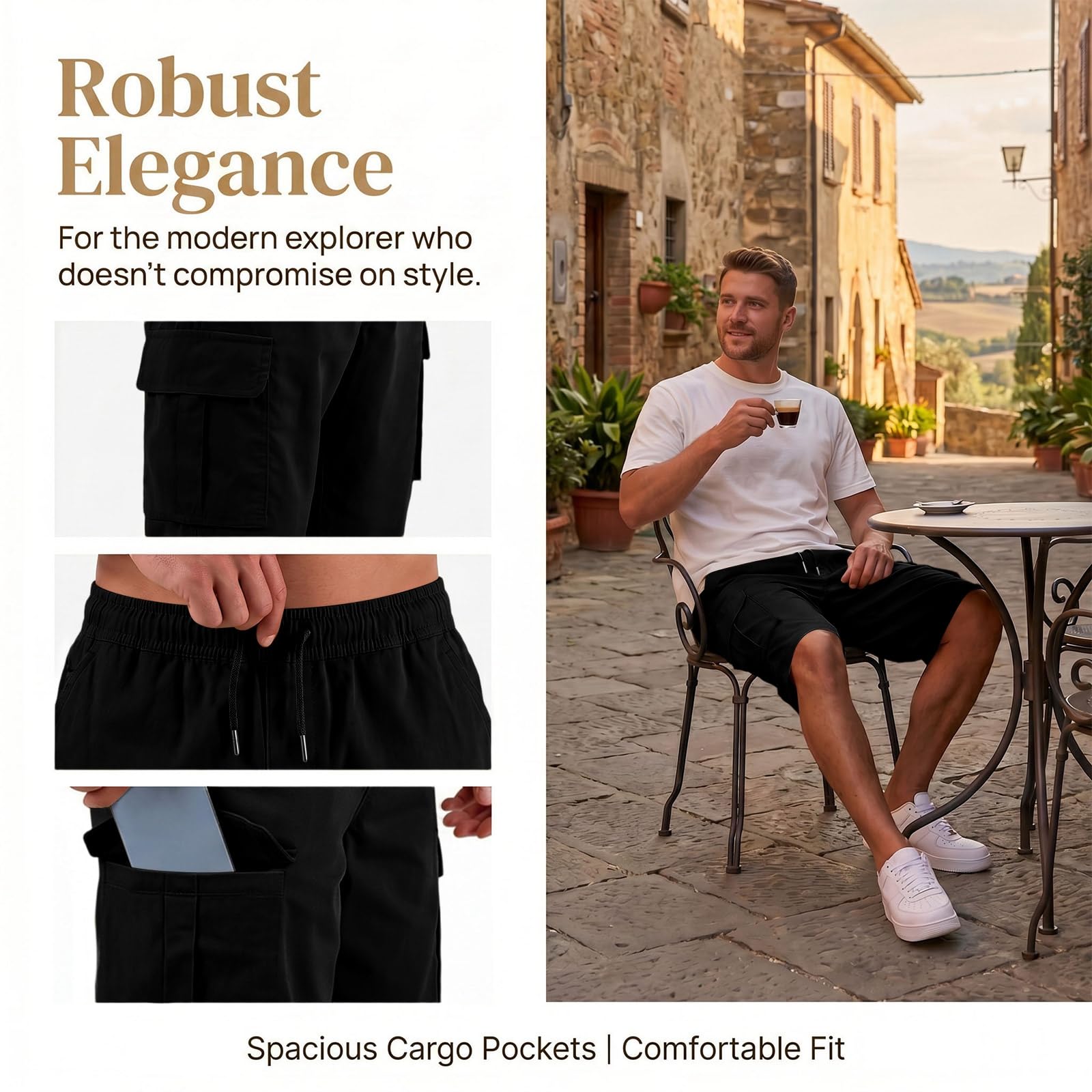 MOKBAY Pantalones Cortos para Hombre Senderismo Pantalon Corto Sin Cinturón Bermudas Cargo Cargo Shorts Hombre con Bolsillo