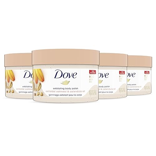 Dove Scrub for Silky Skin Oatmeal & Calendula Oil Body Scrub Exfoliates & Gives Lasting Nourishment 10.5 oz 4 Count - Oatmeal and Calendula Oil - 42 Ounce (Pack of 1)
