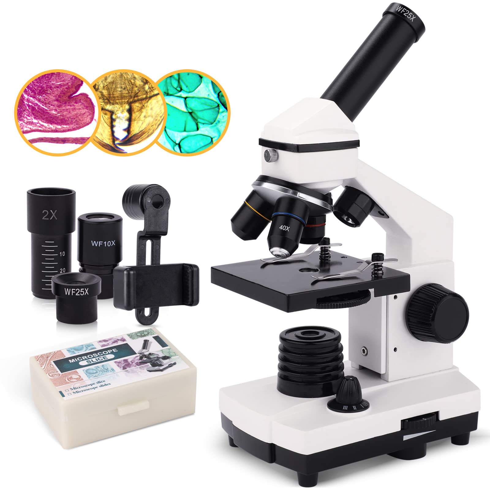 Microscope,Compound Monocular Microscope 40X-2000X for Kids,Adults and Students, Precision Biological Science Education with Kits Adults