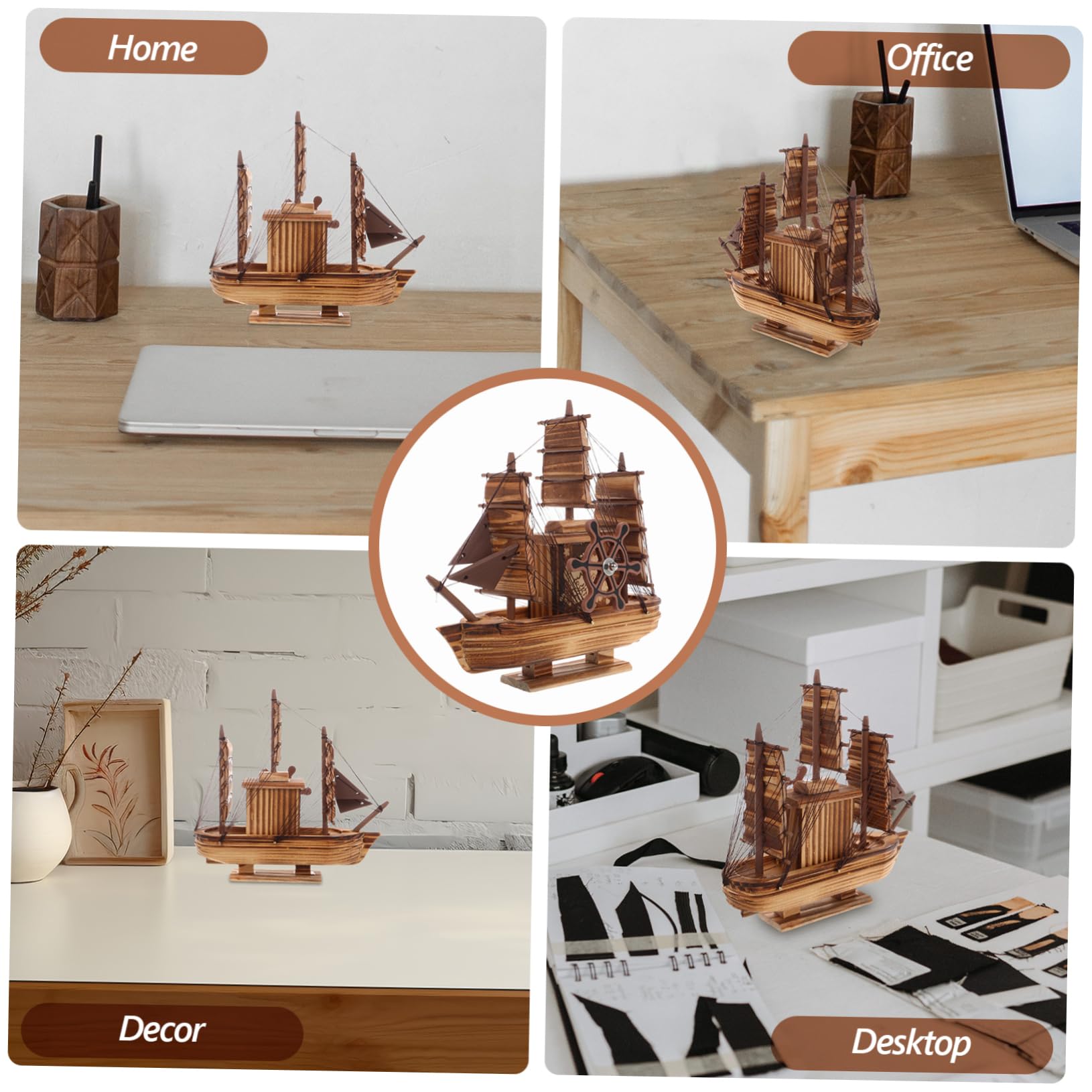 CIYODO Modello di Veliero in Legno, Decorazione da Tavolo | Miniatura Rustica Già Montata, per Tavolo da Pranzo e Scrivania, Design Realistico e Leggero