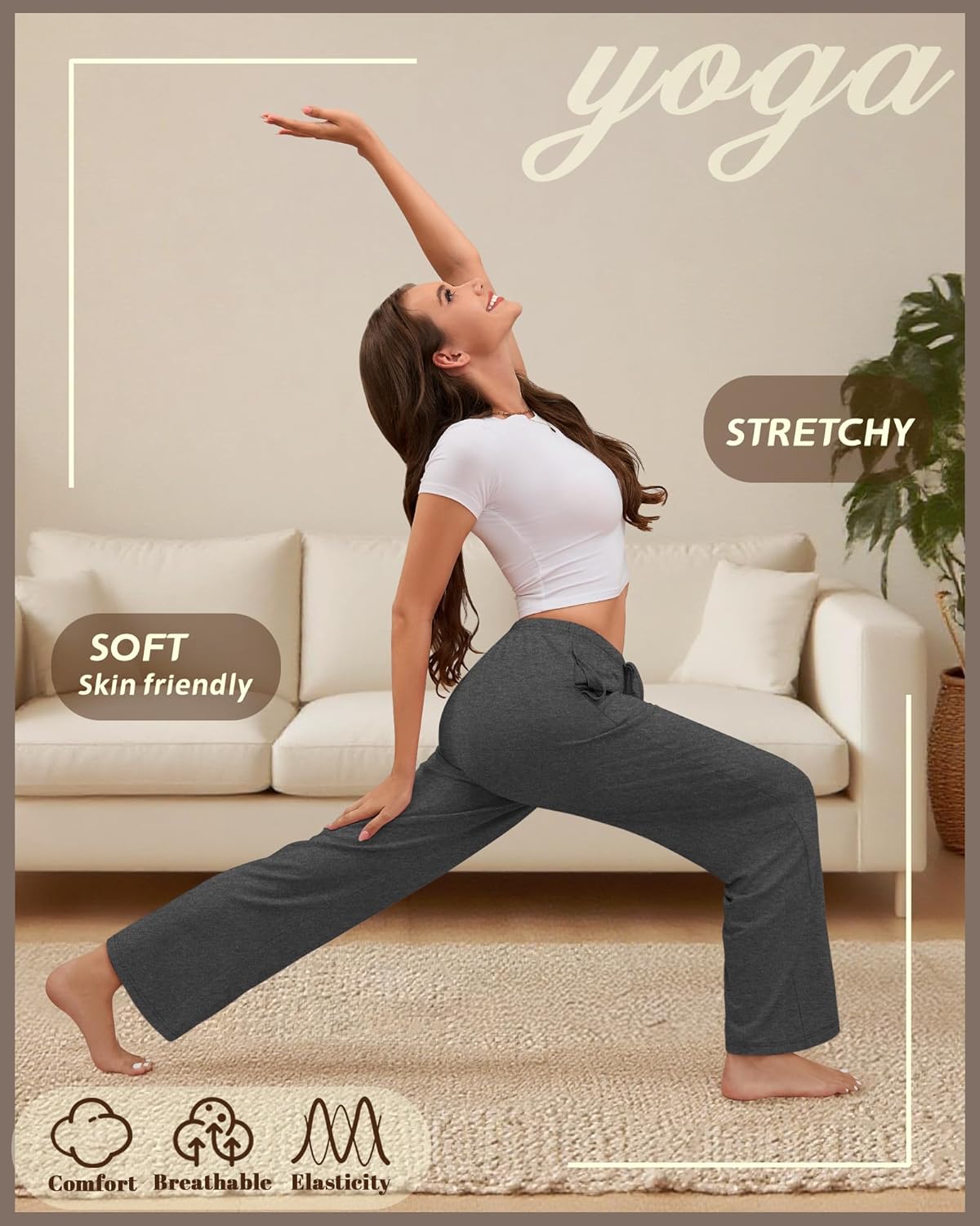 4 Pack Women's Lounge Pants Comfy Wide Leg Yoga Pant Drawstring Loose Baggy Sweatpants Open Bottom with Pockets - Image 3