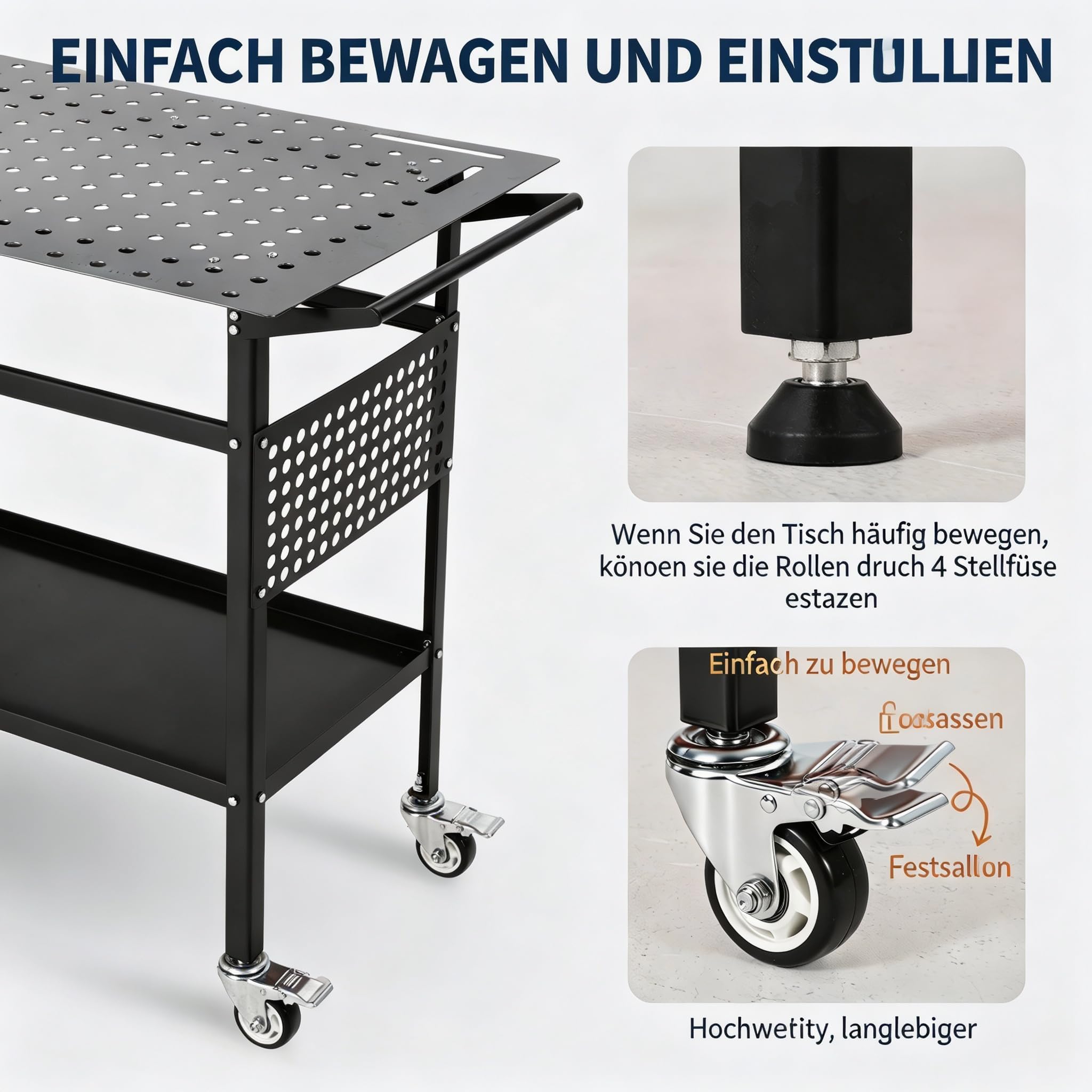 Schweißtisch 91x61 cm – Mobile Schwerlast-Werkbank 363 kg