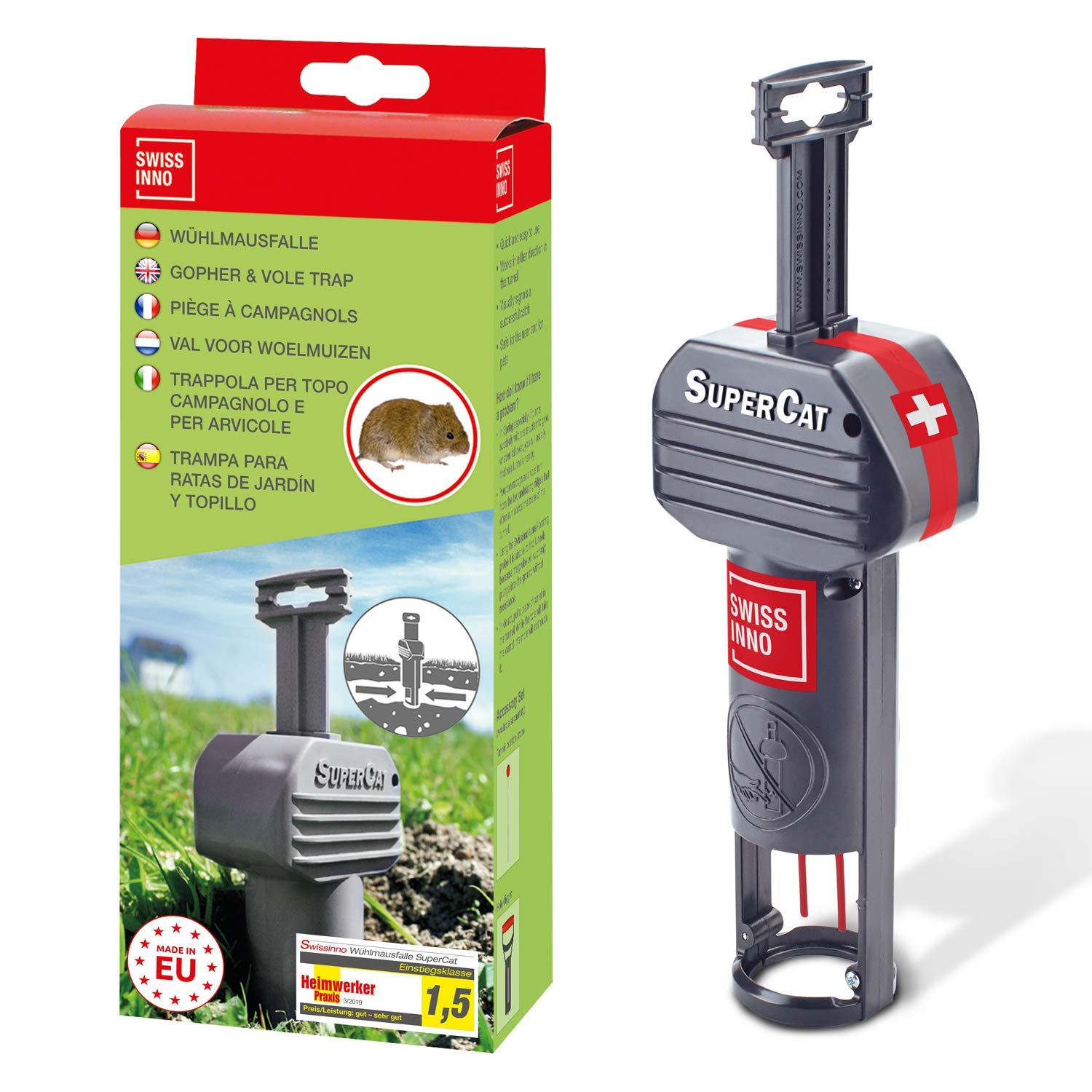 SWISSINNOVole Trap SuperCat: Efficient Impact Trap, No Fuss Digging or Force Required, 1 x Trap