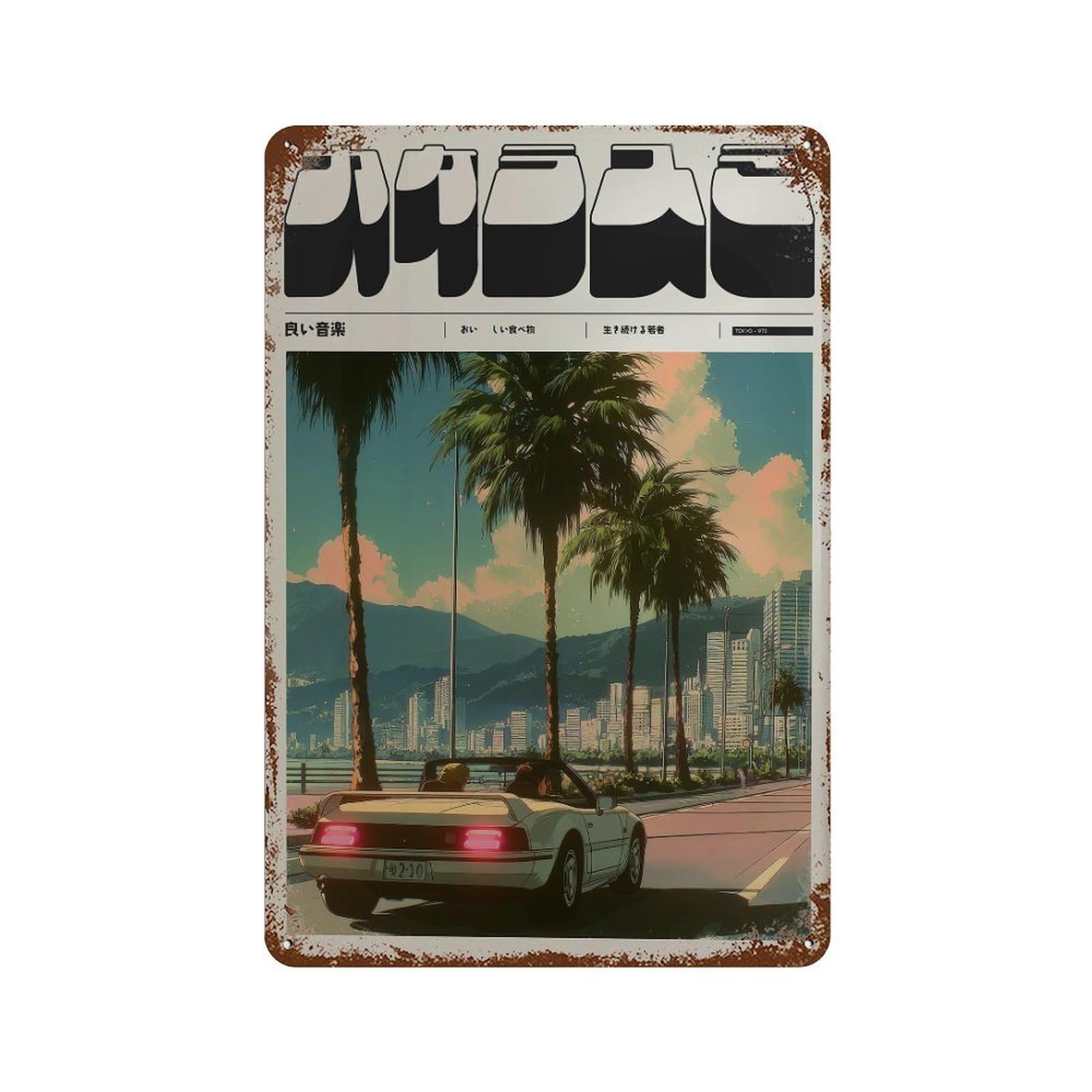 xiaoxiaoshen Convertible Car Cityscape. Y2k Indie Wall Decor Art Metal Tin Poster Modern Home Decor Art Home Bar Shop Decorations Vintage Sign 30x20cm