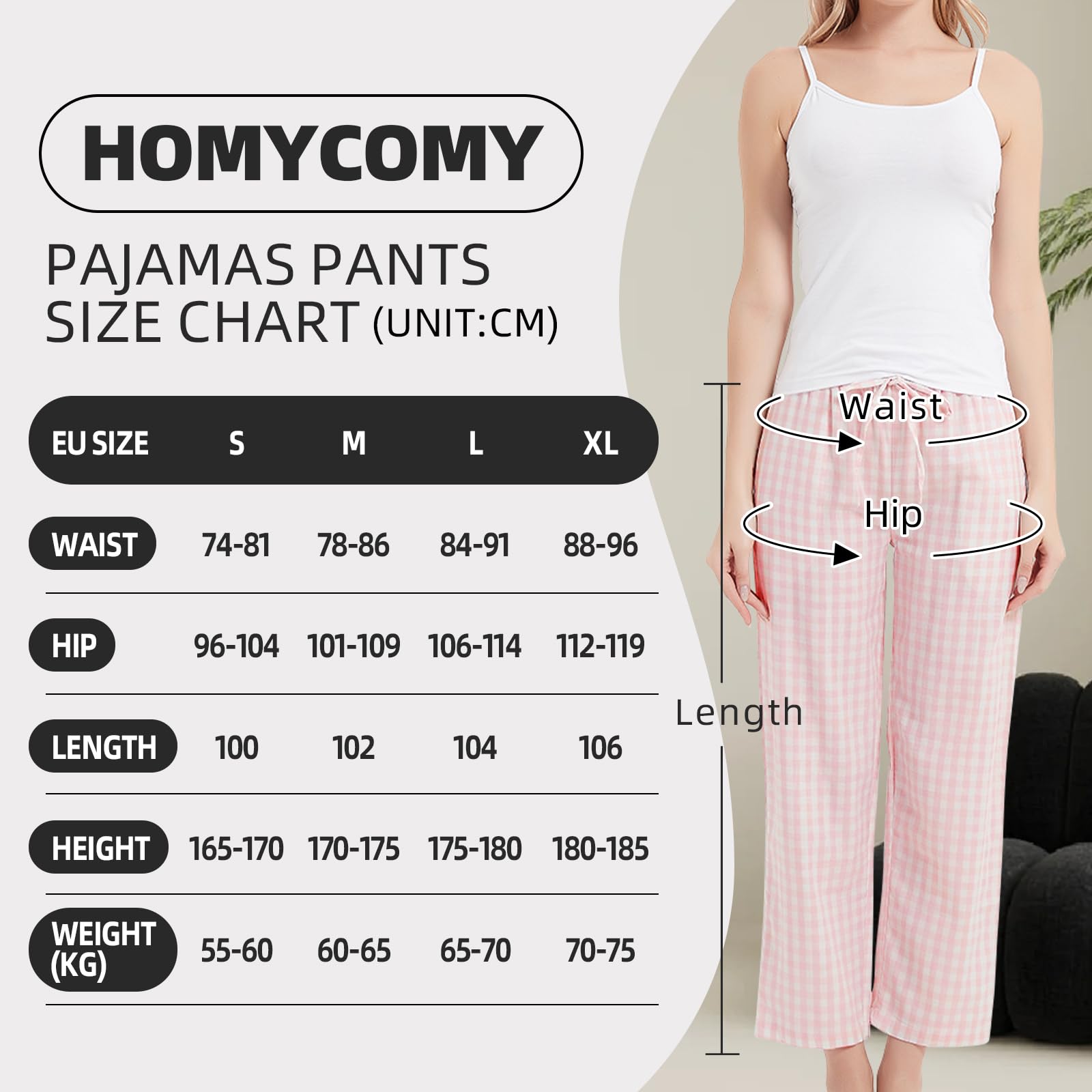 HomyComy Pantaloni Pigiama Donna Quadri Pantaloni del Pigiama da Notte in Cotone Comodi con Tasche