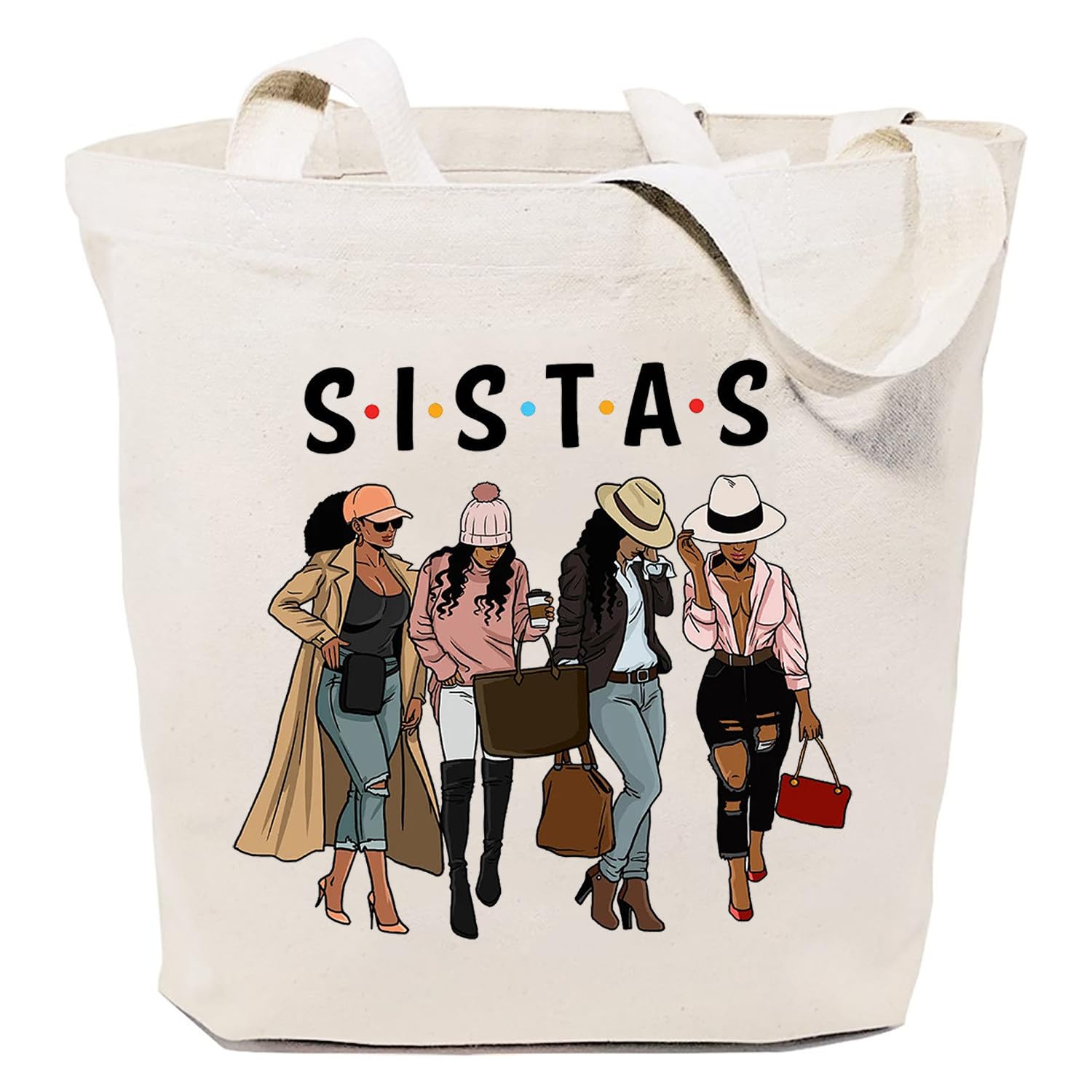 SAUIVD Funny Sistas Vacations Canvas Tote Bag Girls Dressing Styles Shoulder Bag Cute Travel Gift Reusable Grocery Bag