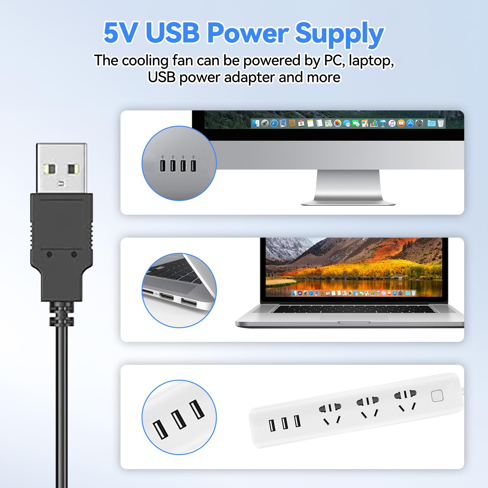 Ventola USB 80mm 8cm 5V 3 Velocità Regolabile per PC Xbox TV Box Router PS5 PS4