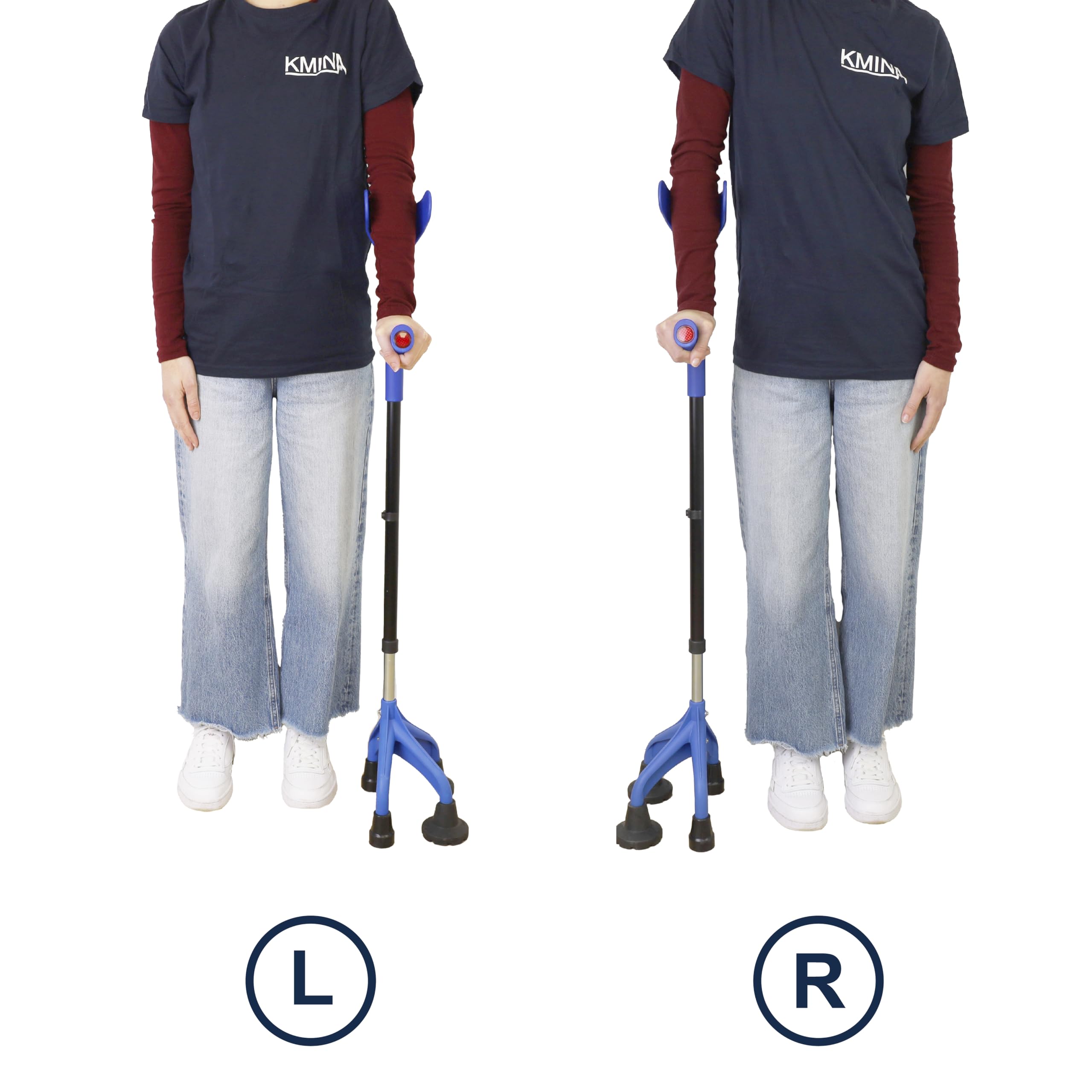 KMINA Muleta Adulto 4 Patas (Pesada y Robusta 1,5 Kg), Ajustable Usuarios >1,55m de Altura, Diseño Patentado - Fabricado en España