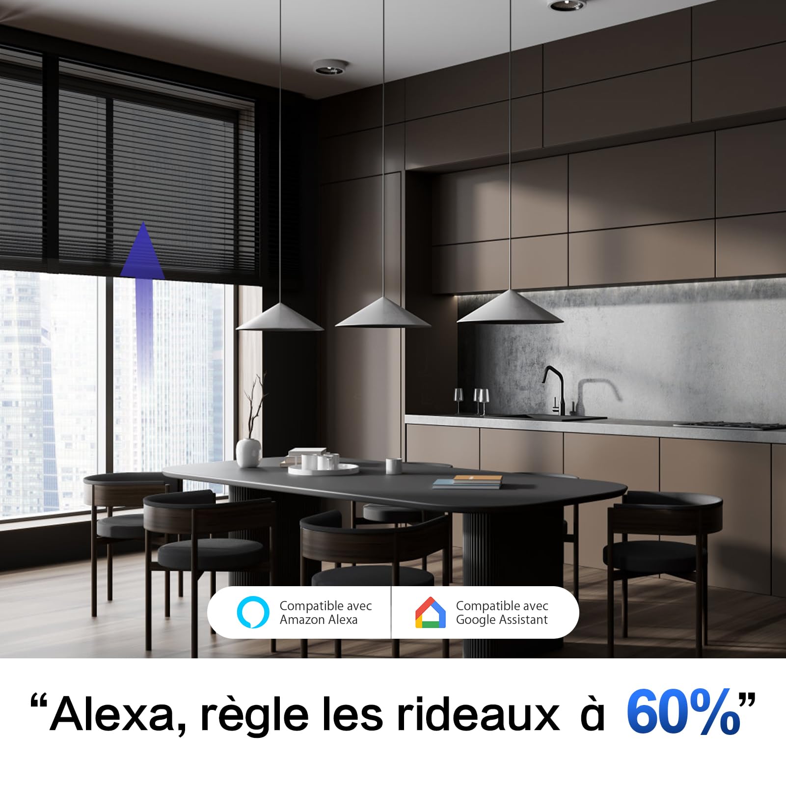 Interrupteur Volet Roulant Connecté, 80 * 80 mm Interrupteur Tactile de Stores Compatible avec Alexa/Google Home, Équipé un Écran LCD en Pourcentage Contôle à Distance (Fil Neutre Requis)