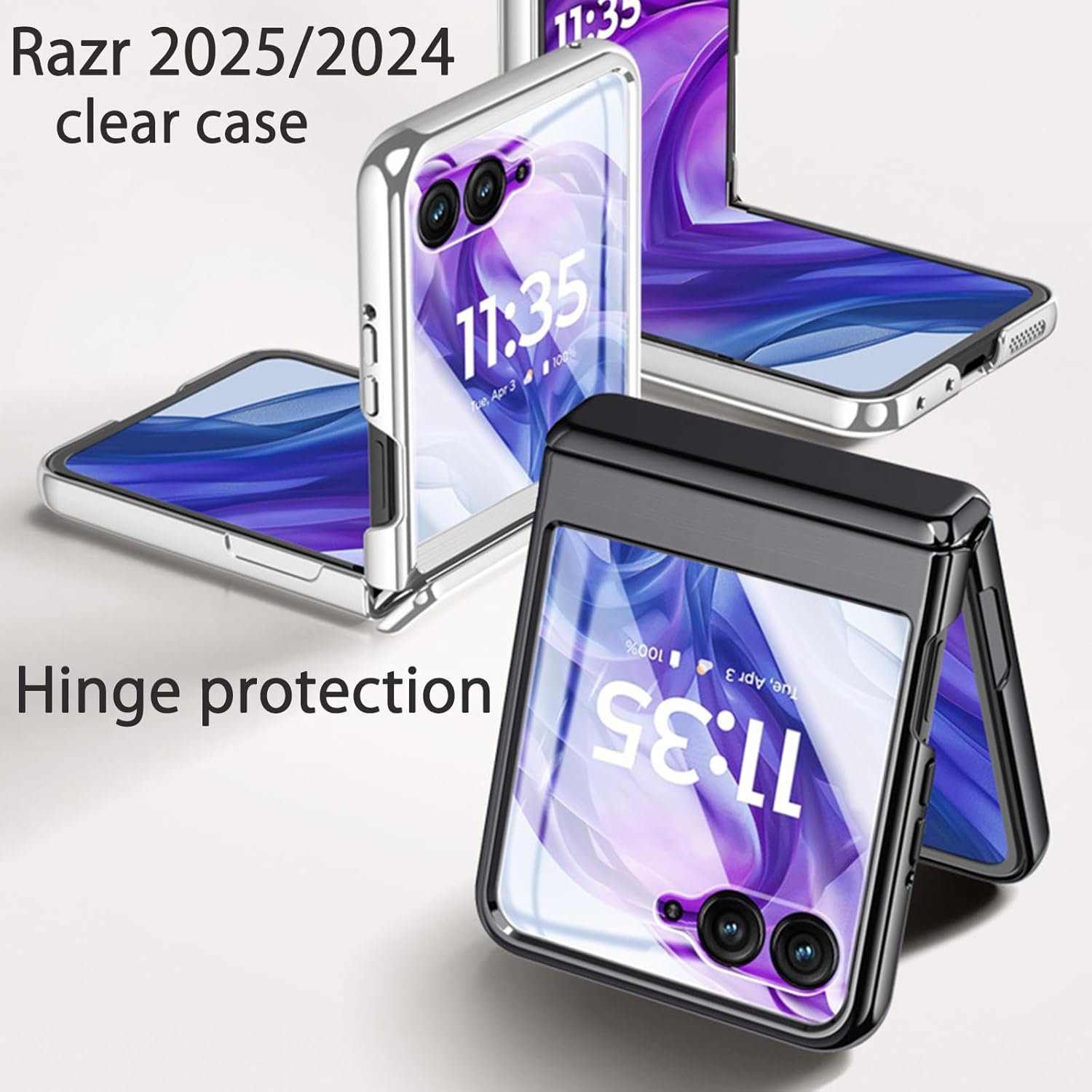 for Motorola Razr 2025 / Razr 2024 Case Clear with Hinges Protection & Plated Frame & Built-in Front Screen Protector (Silver, Razr 2025/2024)