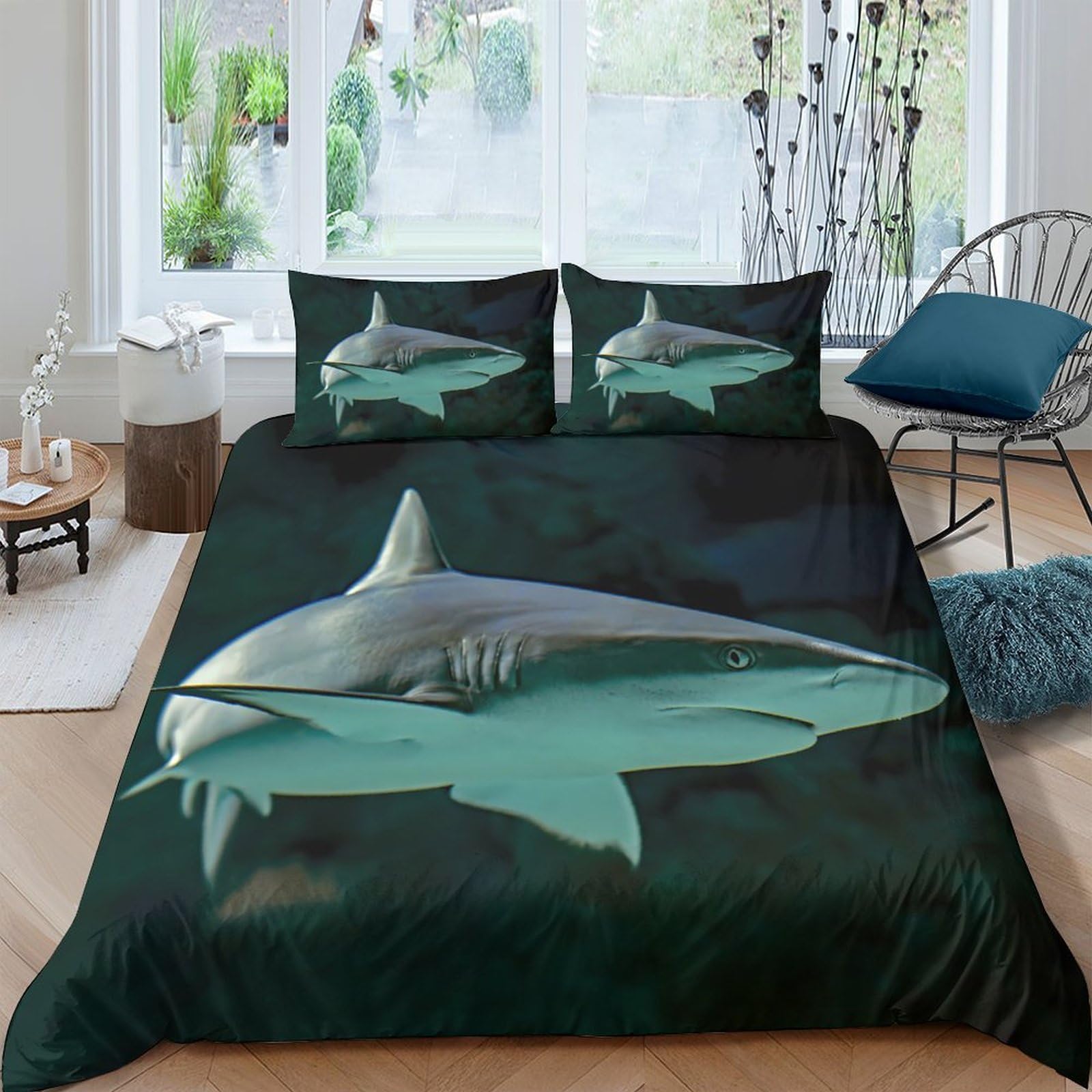Ctjqhvkz Style-5 3D Printed Shark Ocean Fitted Sheet Microfiber Soft Mattress Cover For Bedroom Guest Room Dorm, Non-Slip Washable Single（135X200cm）