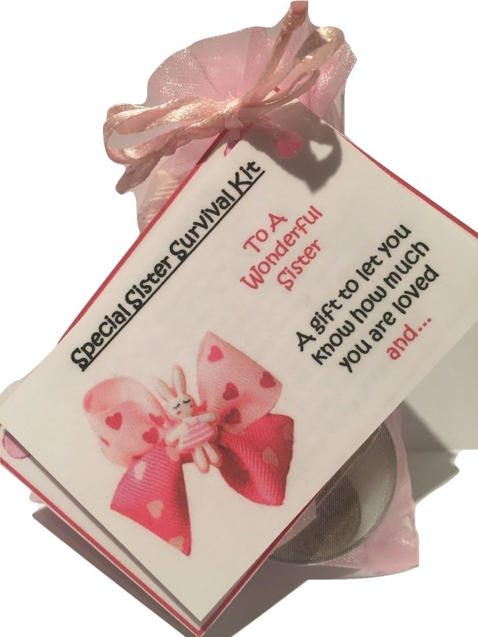 Bagsoflove Gifts Sister Survival Kit - Keepsake Sister Gift - Bow