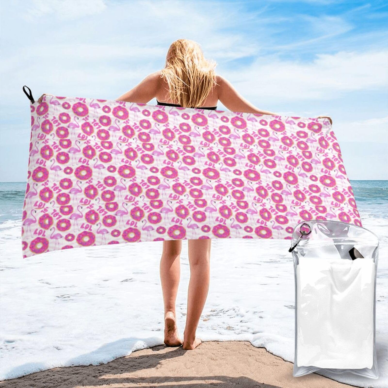 VCzsdff Flamingo And Donuts Print Quick Dry Towel Compact Beach Shower Wrap For Camping Fitness