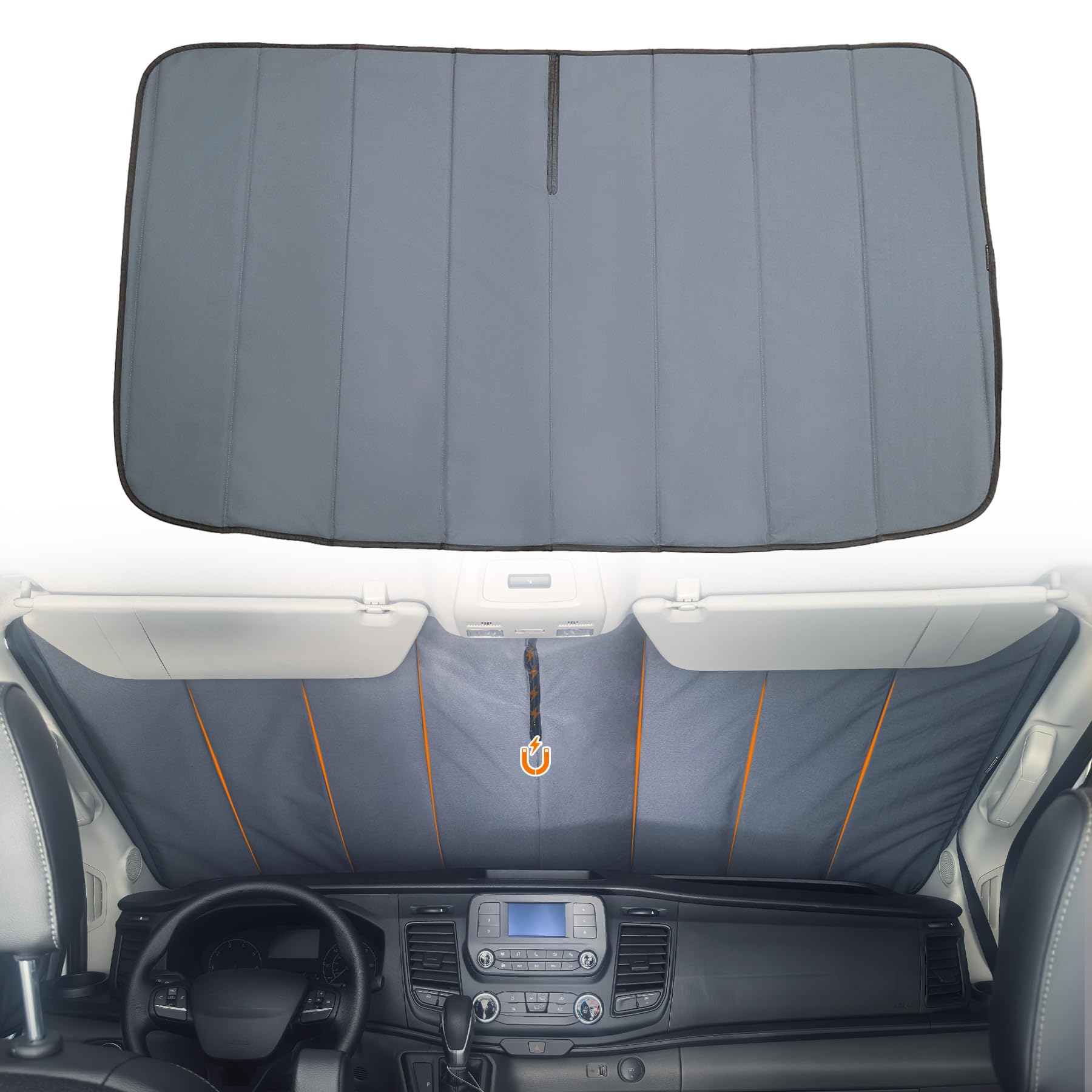 melipron insulated blackout window cover fit for ford transit 2015-2025, front windshield sunshade, blocks light & uv, keeps cool in summer & warm in winter, perfect for vanlife & camping