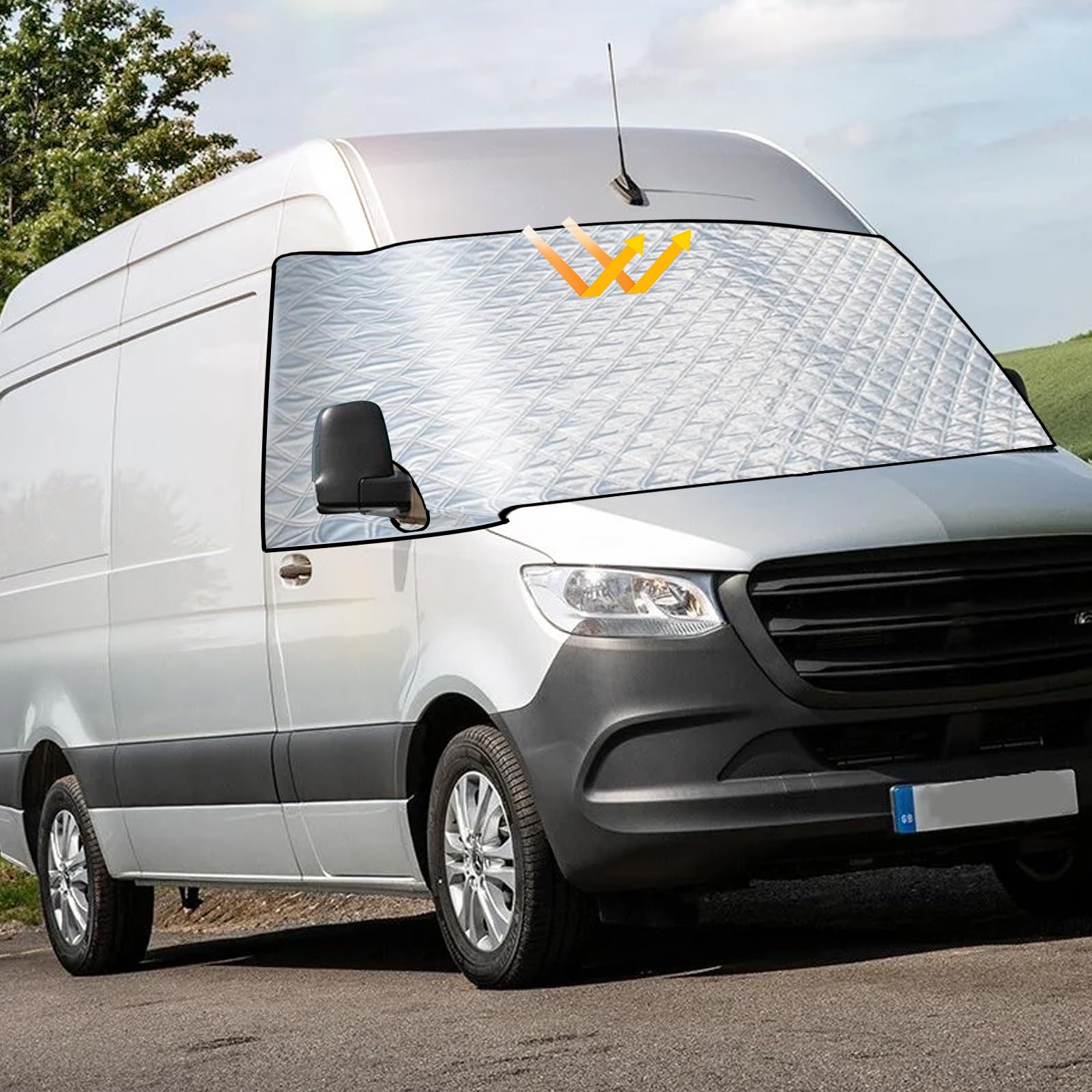Windschutzscheibenabdeckung für Mercedes Sprinter 2006–2018, Silberne Externe Thermo Scheibenabdeckung Wasserdicht, Schutz vor Sonne UV-Strahlung Schnee EIS und Frost