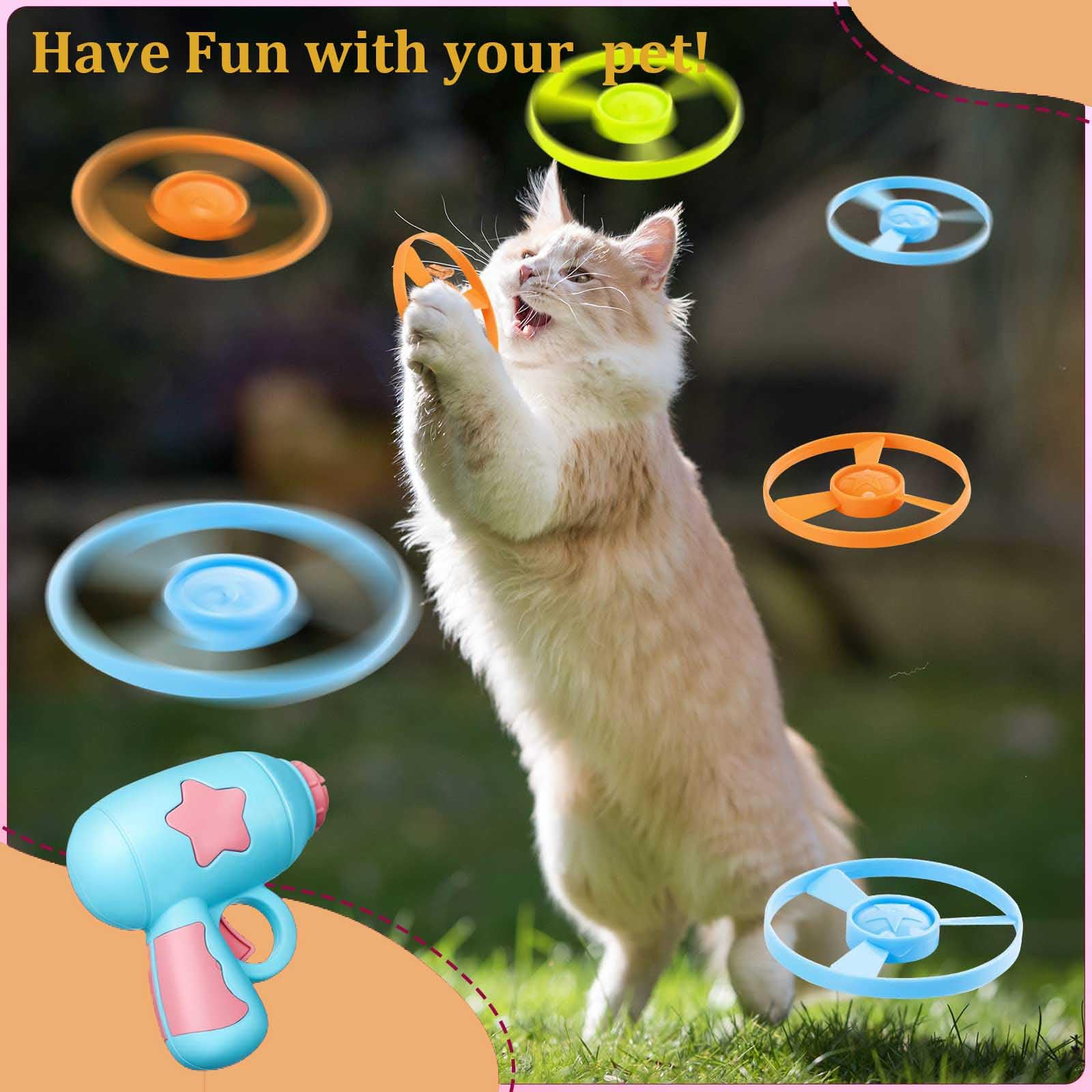 Cat Fetch Jouets Interactif Volants pour Chat avec 1 Lanceur et 10 Disques, Ensembles de Jouets Jeu en Hélicoptère Volant pour Chat, Jouets de Suivi de Chaton pour Chasse Exercice