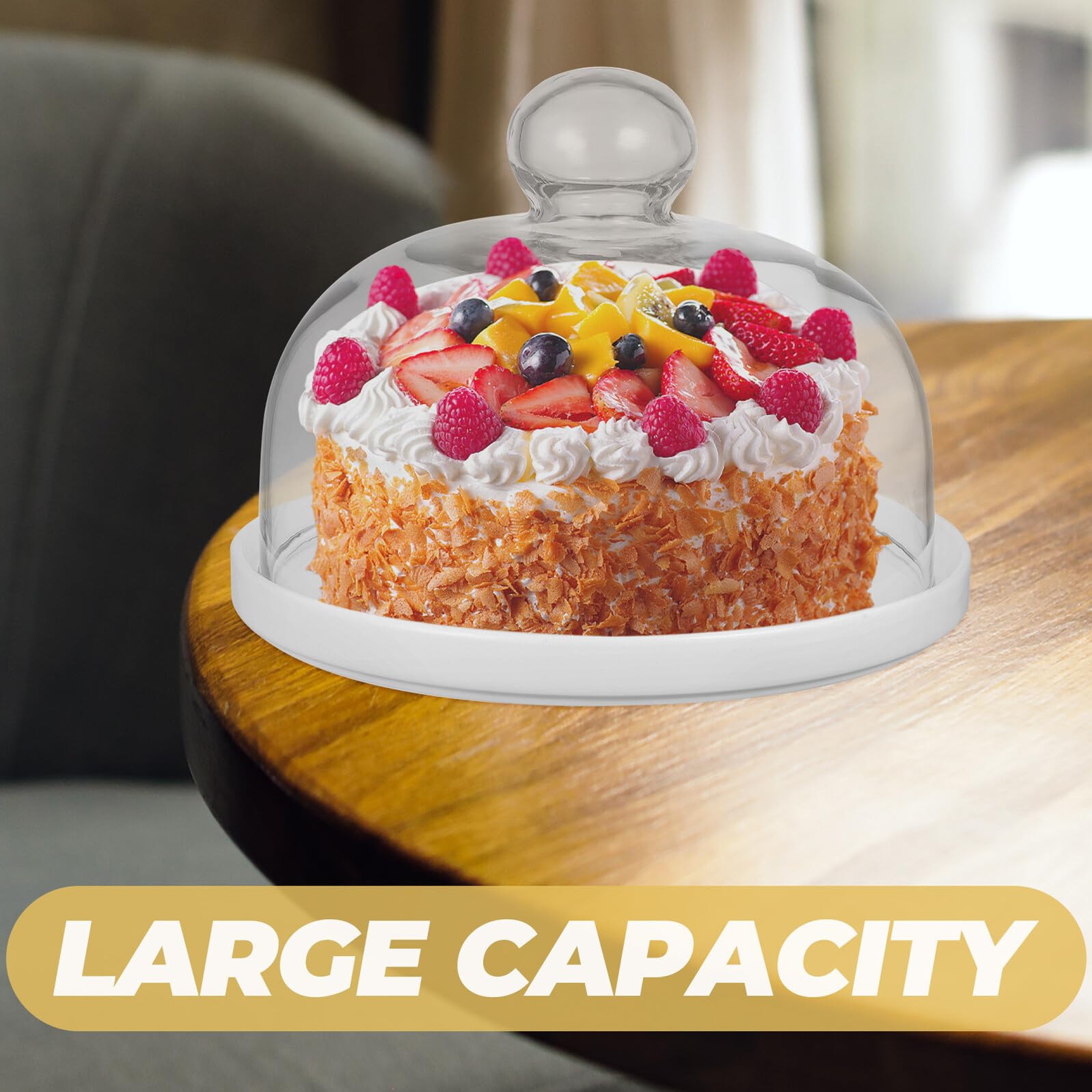 Ipetboom Plato para Tartas Casero con Tapa de Cristal y Base de Cerámica