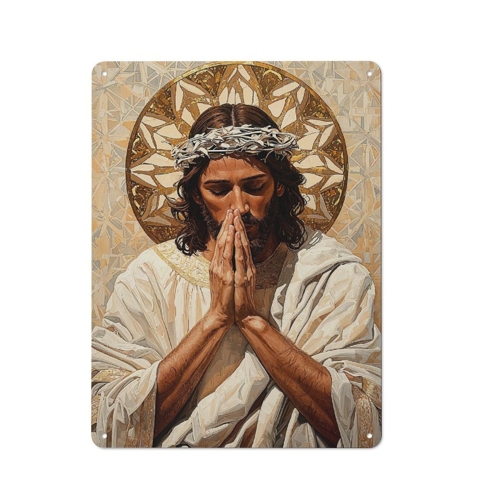 Junmoney Jesus In Prayer Vintage Tin Sign 40X30cm For Garden Room Or Summerhouse, For A Newly Organised Room And Metal Sign Display