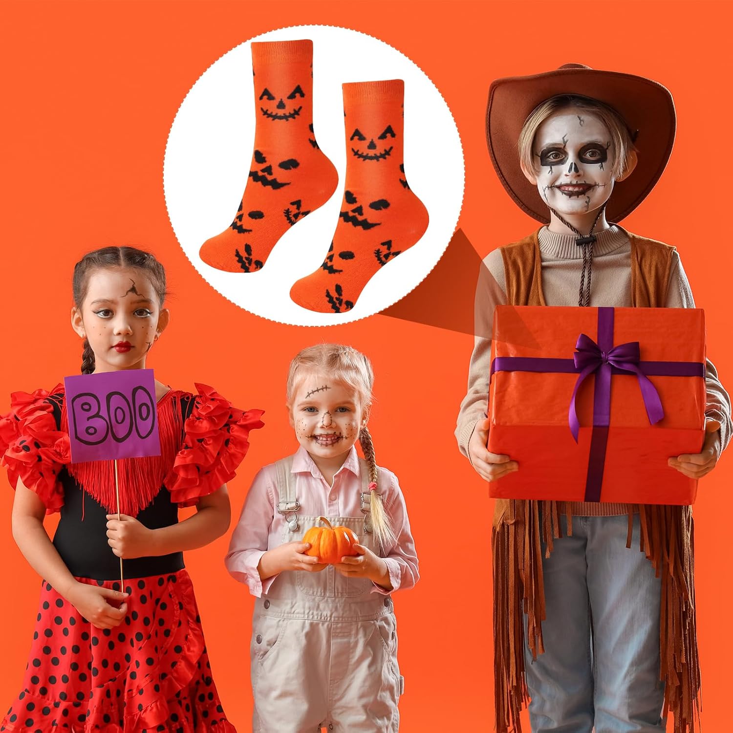 2 Pairs Women Halloween Novelty Crew Socks Sock Gifts for Girls Men Kids Halloween Funny Fuzzy Pumpkin Bone Spooky Socks Halloween Cozy Socks Kits - Image 6